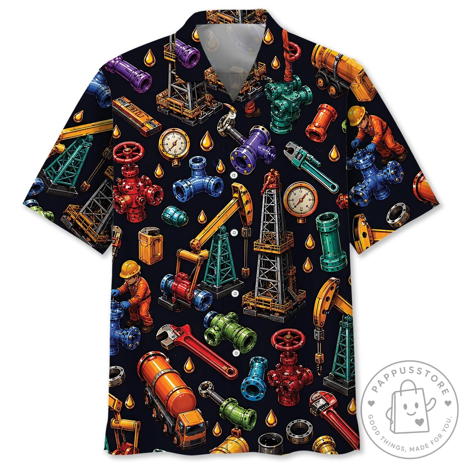 Oil Field Worker Tools Graphic Pattern Hawaiian Shirt for Men and Women
