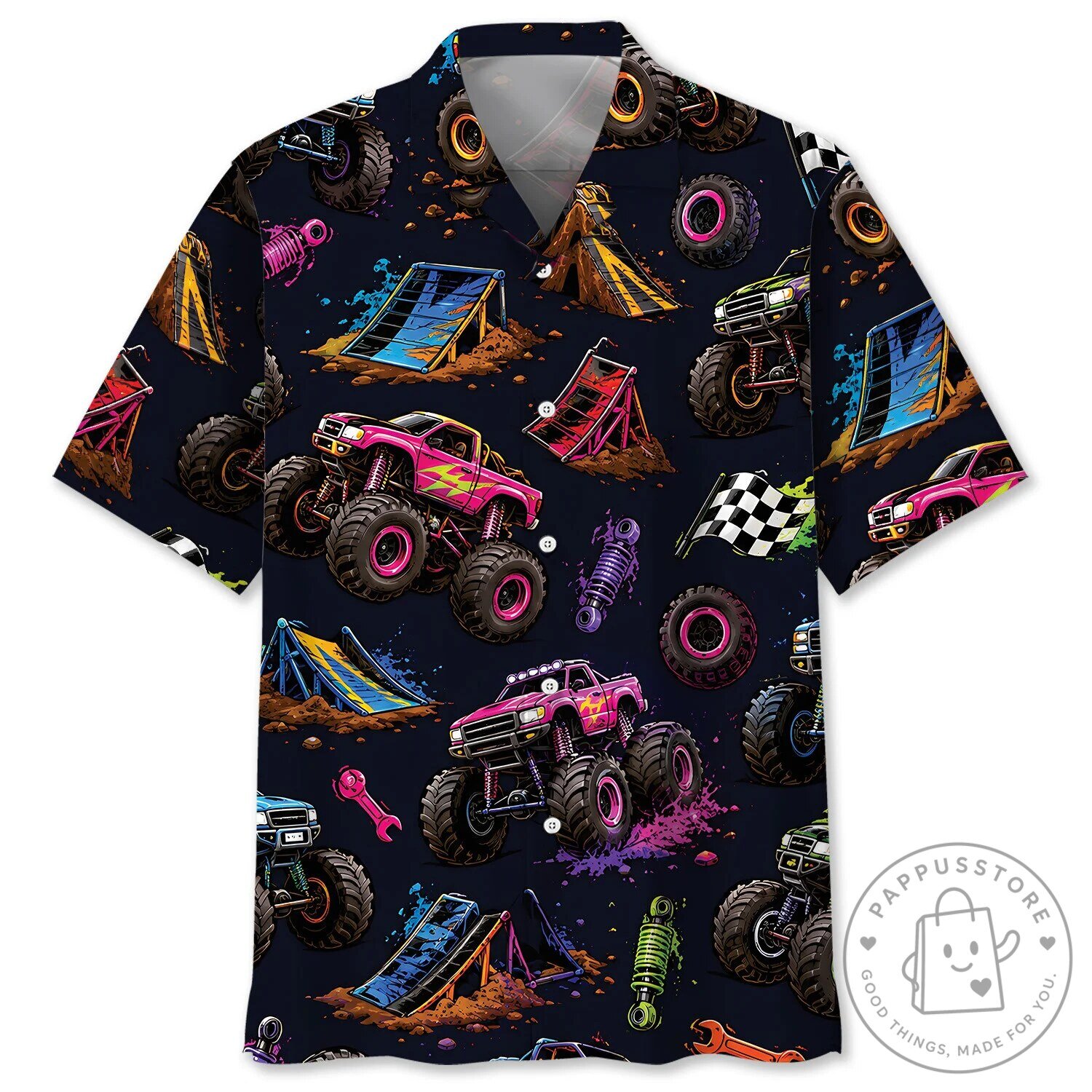Monster Truck Rally Extreme Sports Pattern Hawaiian Shirt for Men