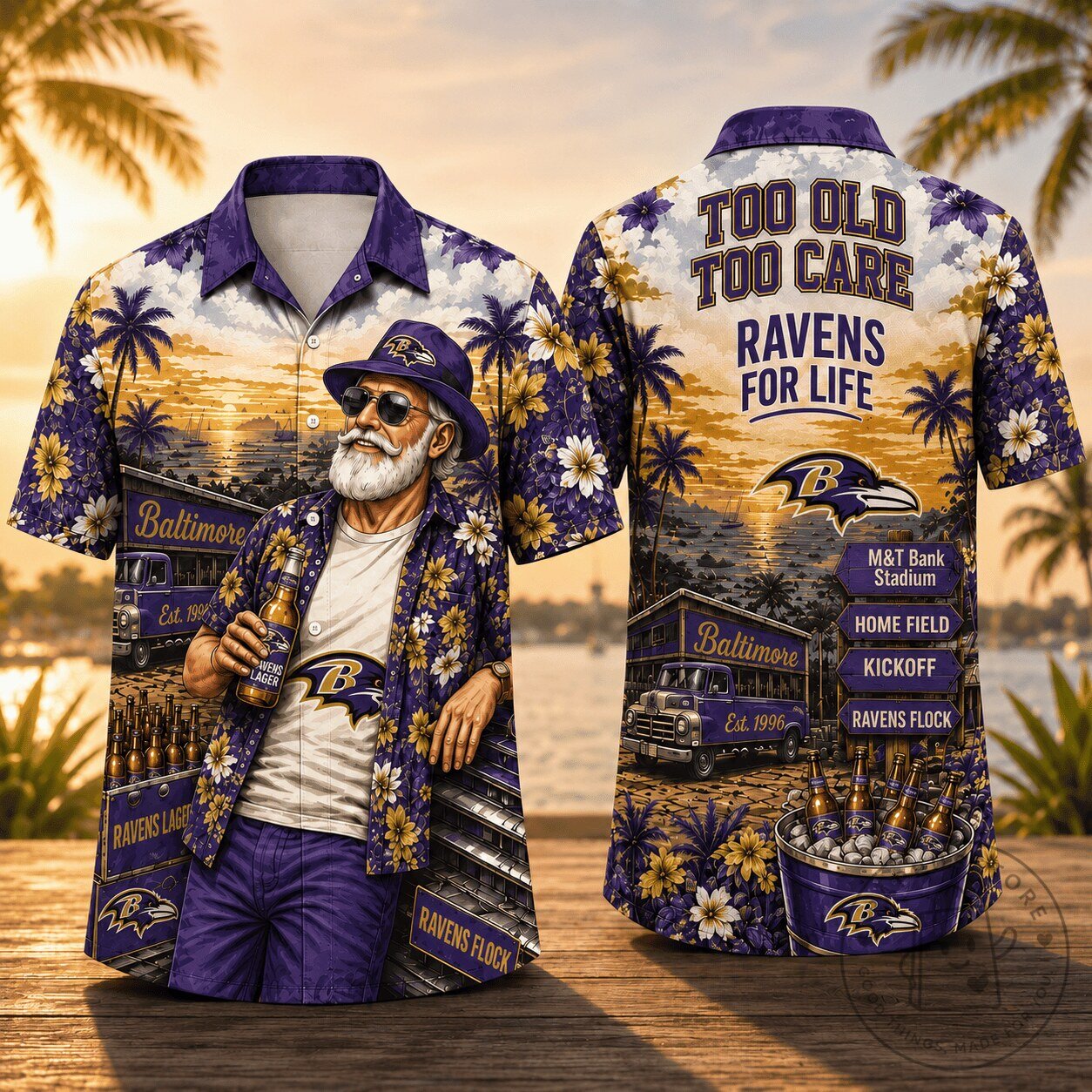 Baltimore Ravens GM Shirt Too Old To Care Ravens For Life Hawaiian Shirt