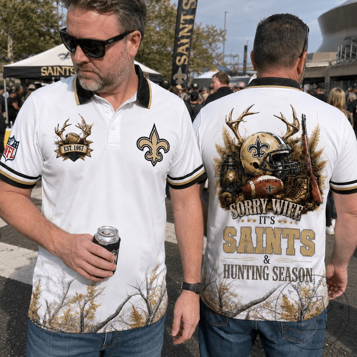 New Orleans Saints Football Hunting Season Fan Polo Shirt
