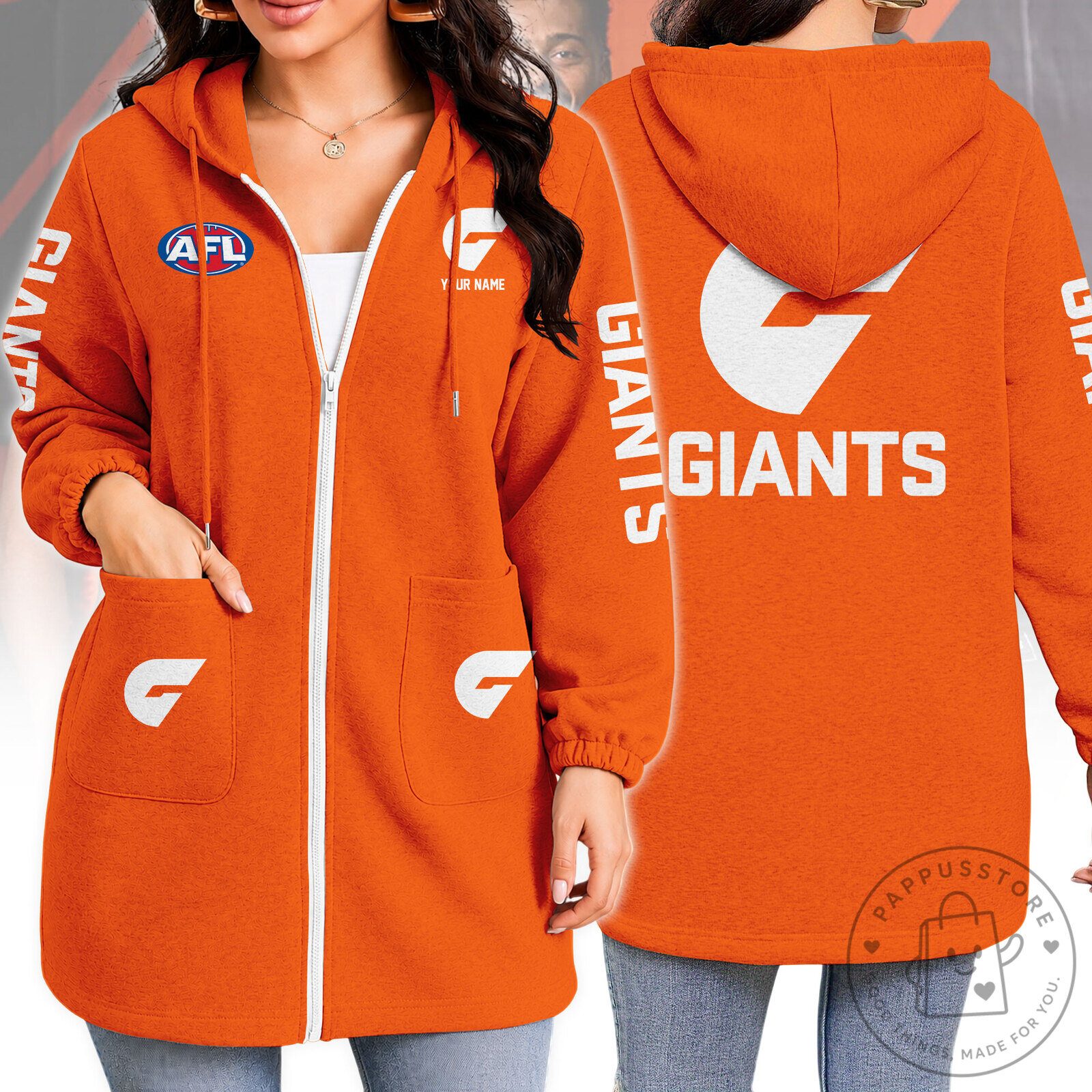 Greater Western Sydney Giants AFL Team Logo Orange Full Zip Hoodie