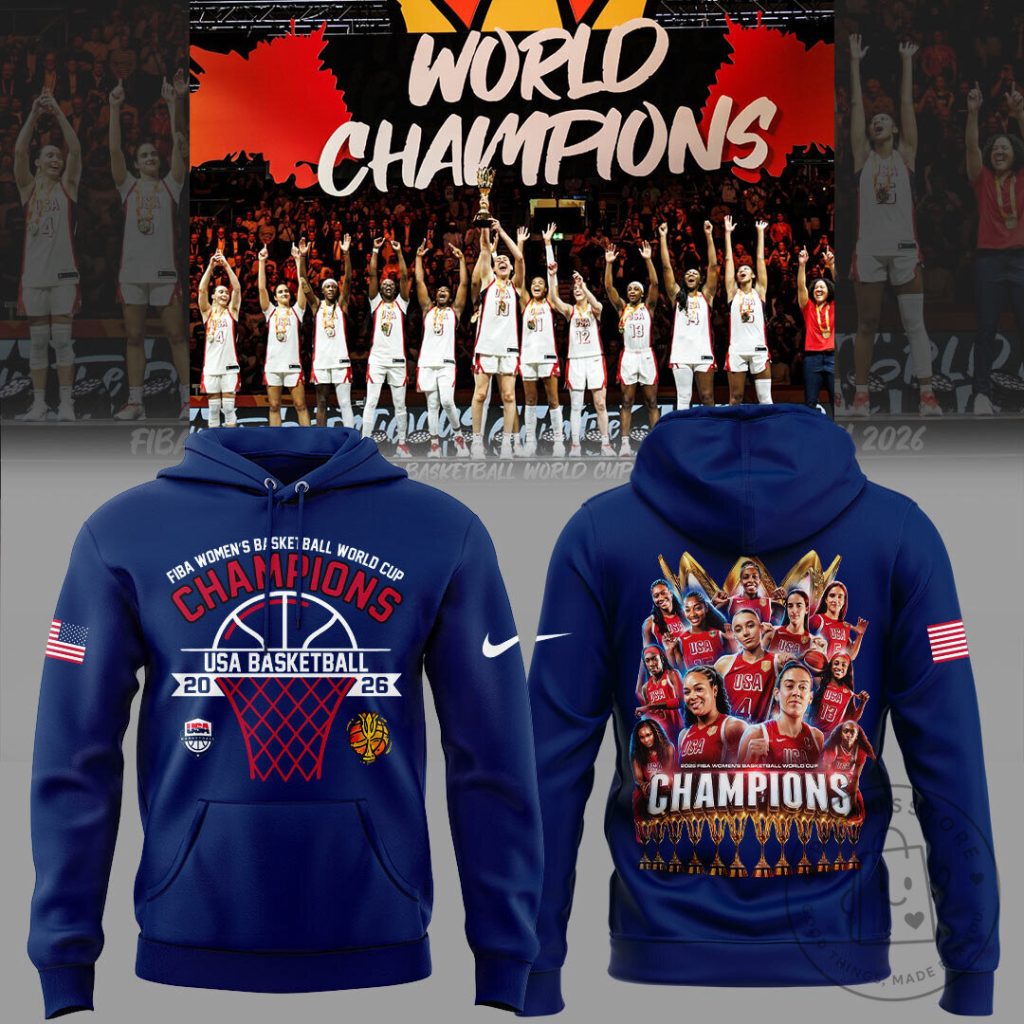 FIBA Women's Basketball World Cup 2026 Champions USA Team Hoodie 25 FIBA Women's Basketball World Cup 2026 Champions USA Team Hoodie
