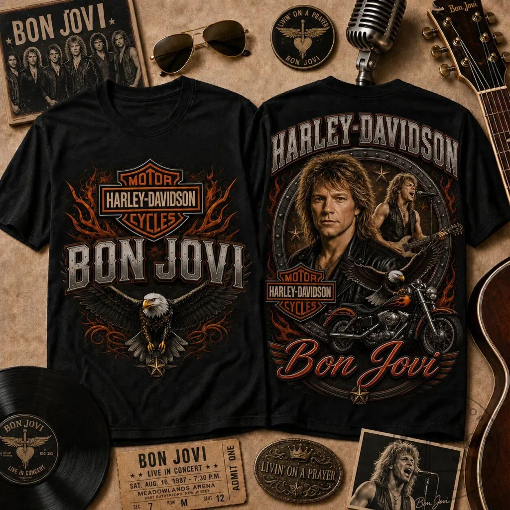 Harley Davidson Bon Jovi Flaming Eagle Rock Band T-Shirt for Music Fans 13 Harley Davidson Bon Jovi Flaming Eagle Rock Band T-Shirt for Music Fans