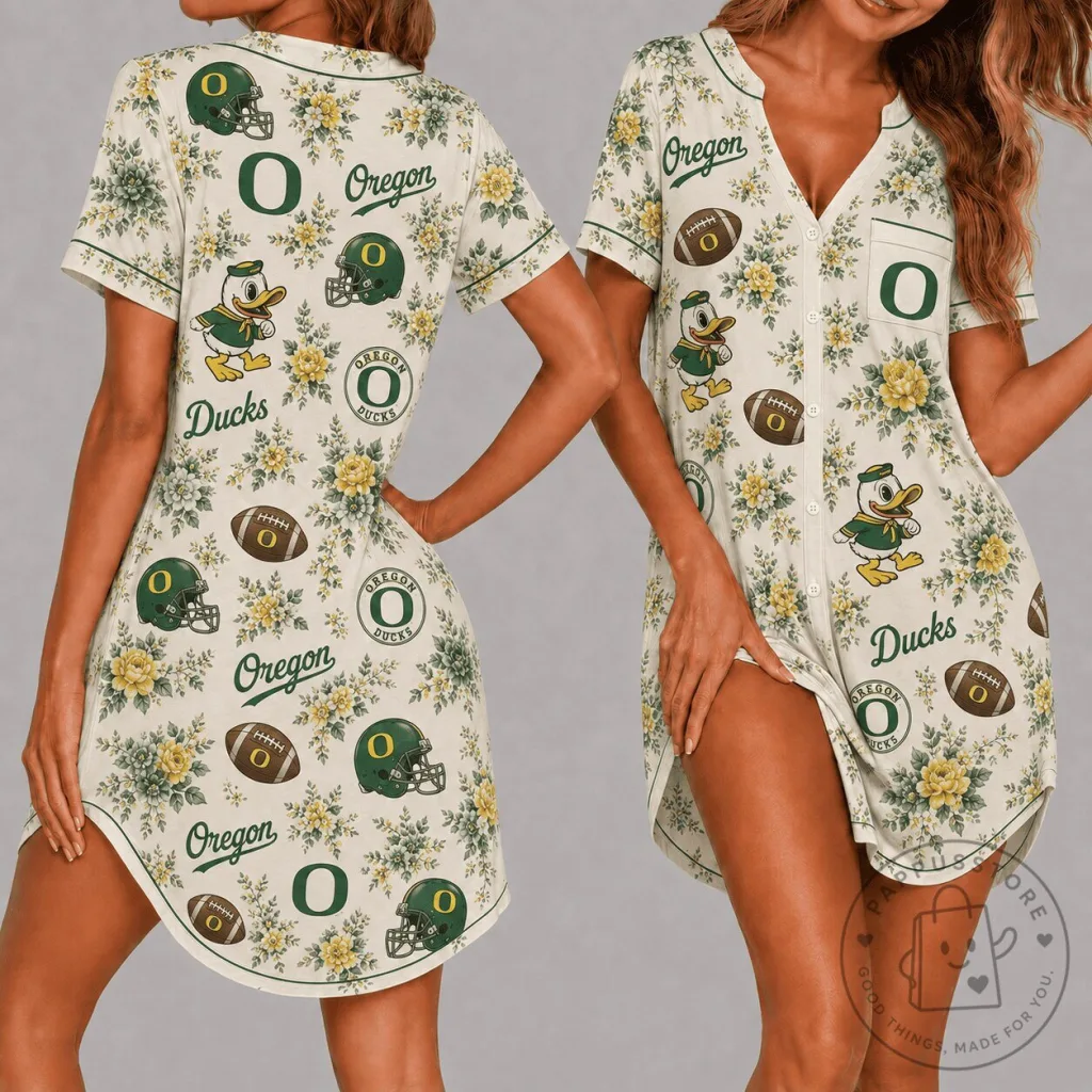 Floral Print Women's Pajamas Dress for Oregon Ducks NCAA Football Team 7 Floral Print Women's Pajamas Dress for Oregon Ducks NCAA Football Team