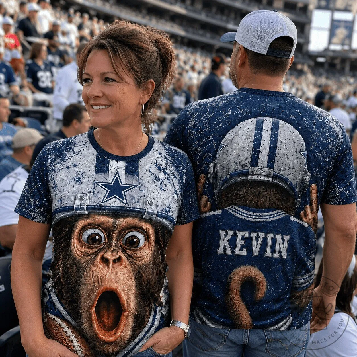 Dallas Cowboys Football Monkey Helmet Funny Custom Name T-Shirt