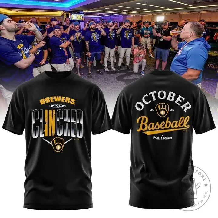 Milwaukee Brewers Clinched 2026 Postseason October Baseball Black T-Shirt 11 Milwaukee Brewers Clinched 2026 Postseason October Baseball Black T-Shirt