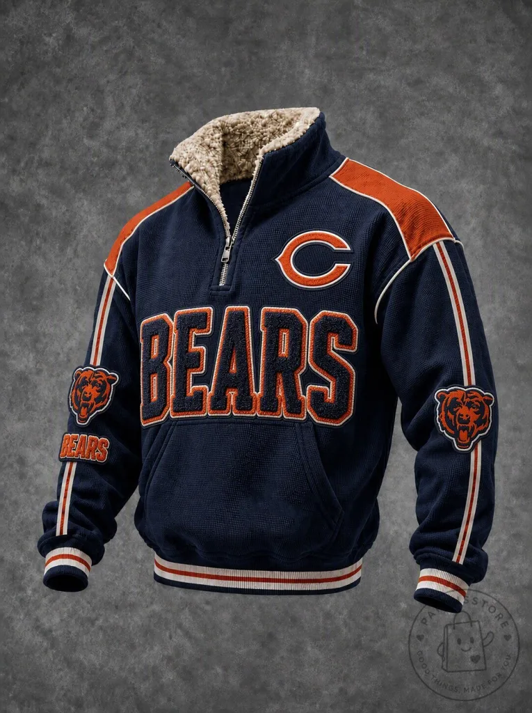 Chicago Bears Quarter-Zip Sherpa Fleece Jacket with Embroidered Logo 5 Chicago Bears Quarter-Zip Sherpa Fleece Jacket with Embroidered Logo