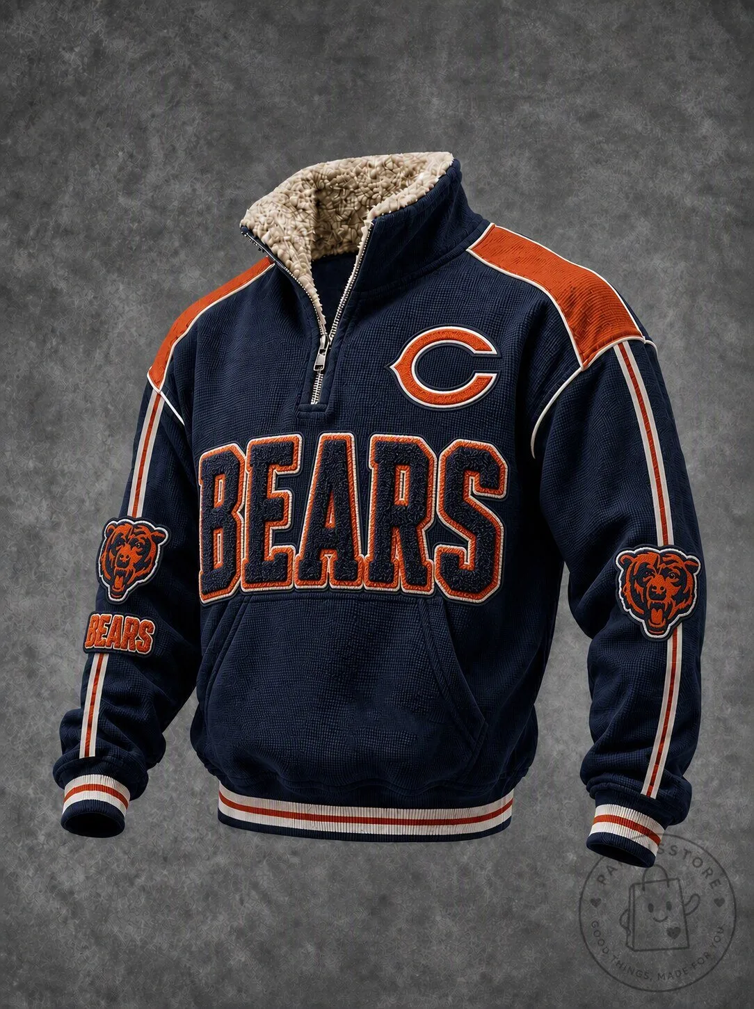 Chicago Bears Quarter-Zip Sherpa Fleece Jacket with Embroidered Logo