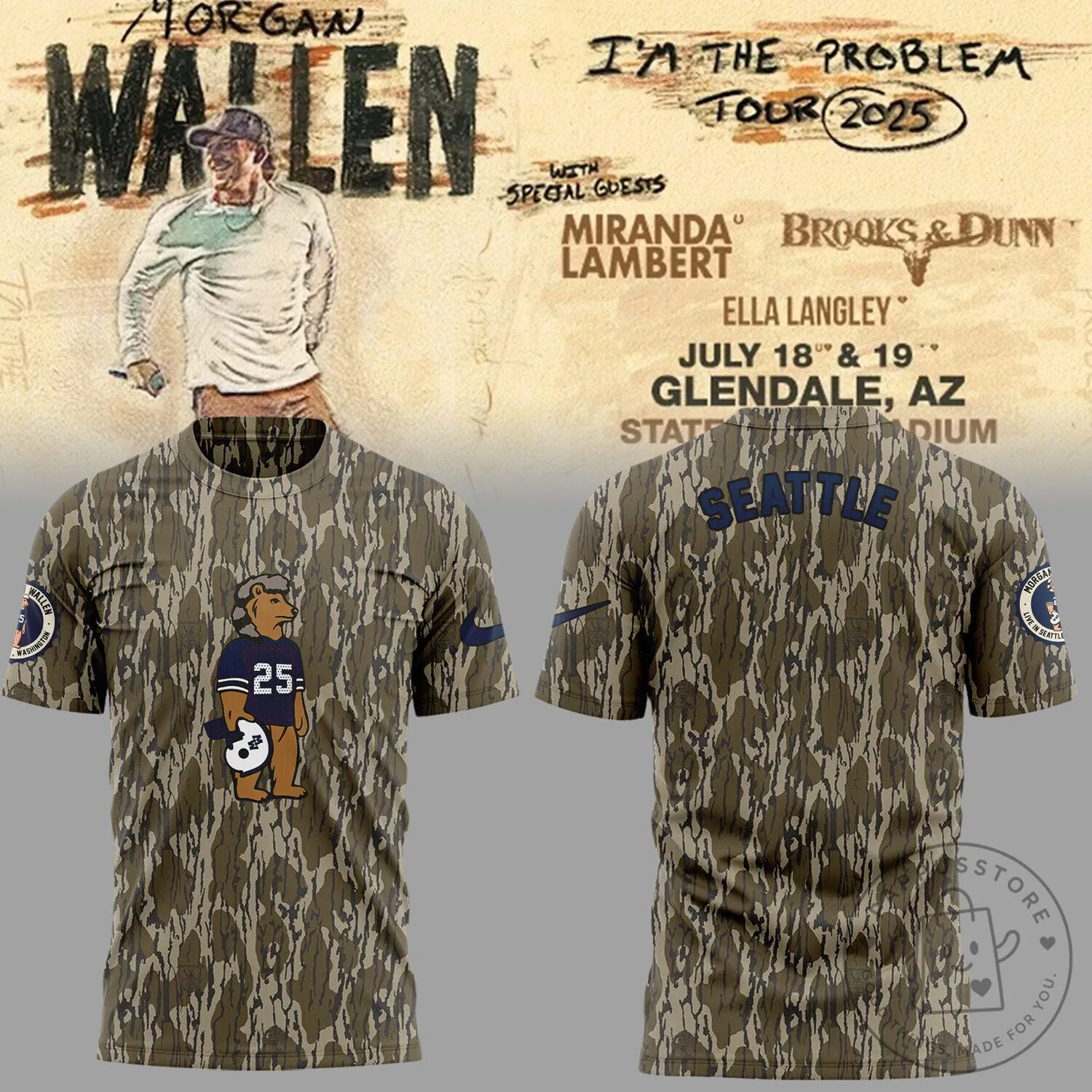 Morgan Wallen Seattle Concert Camouflage Short-Sleeve T-Shirt