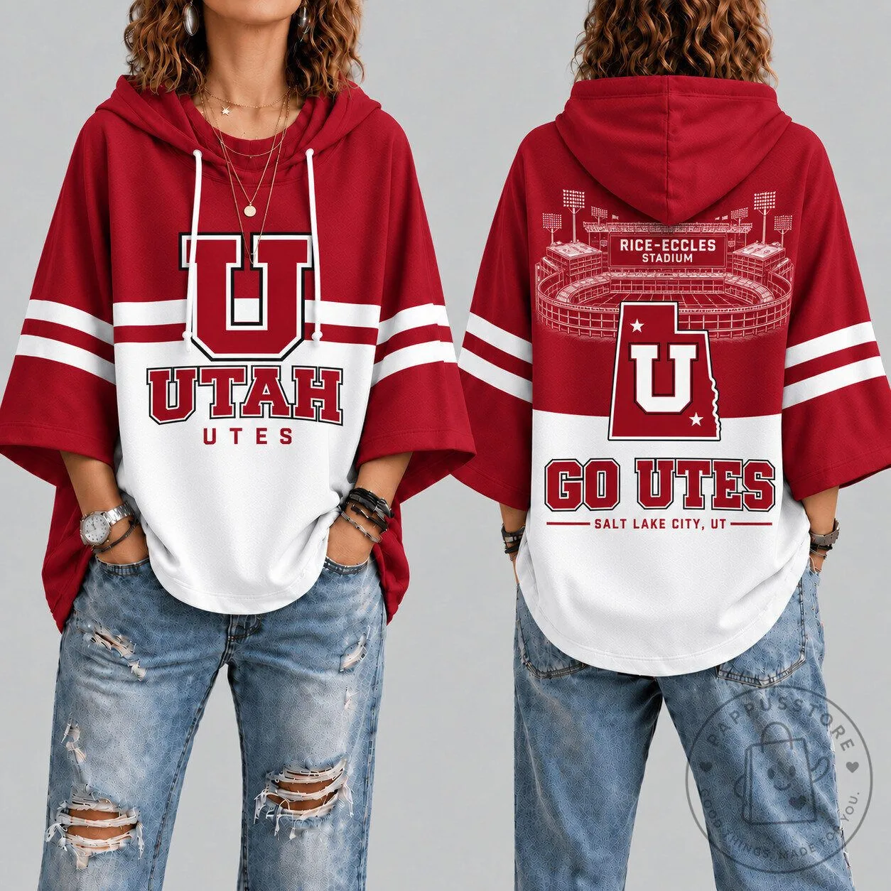 Utah Utes Football Team Fan Design Hooded Poncho Top