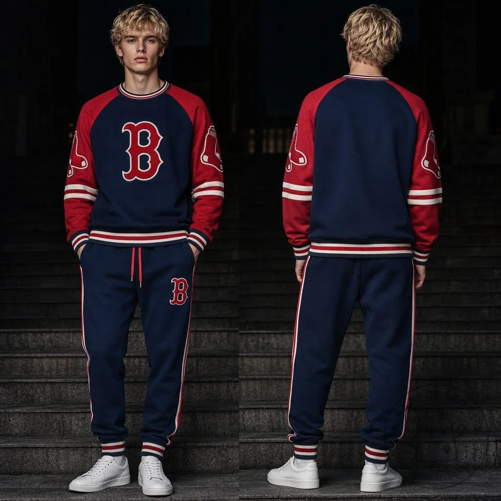 Boston Red Sox Baseball Team Logo Unisex Crewneck Sweatshirt and Jogger Pants Set
