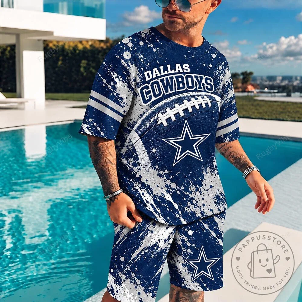 Dallas Cowboys Football Team Splatter Paint Design T-Shirt and Shorts Set