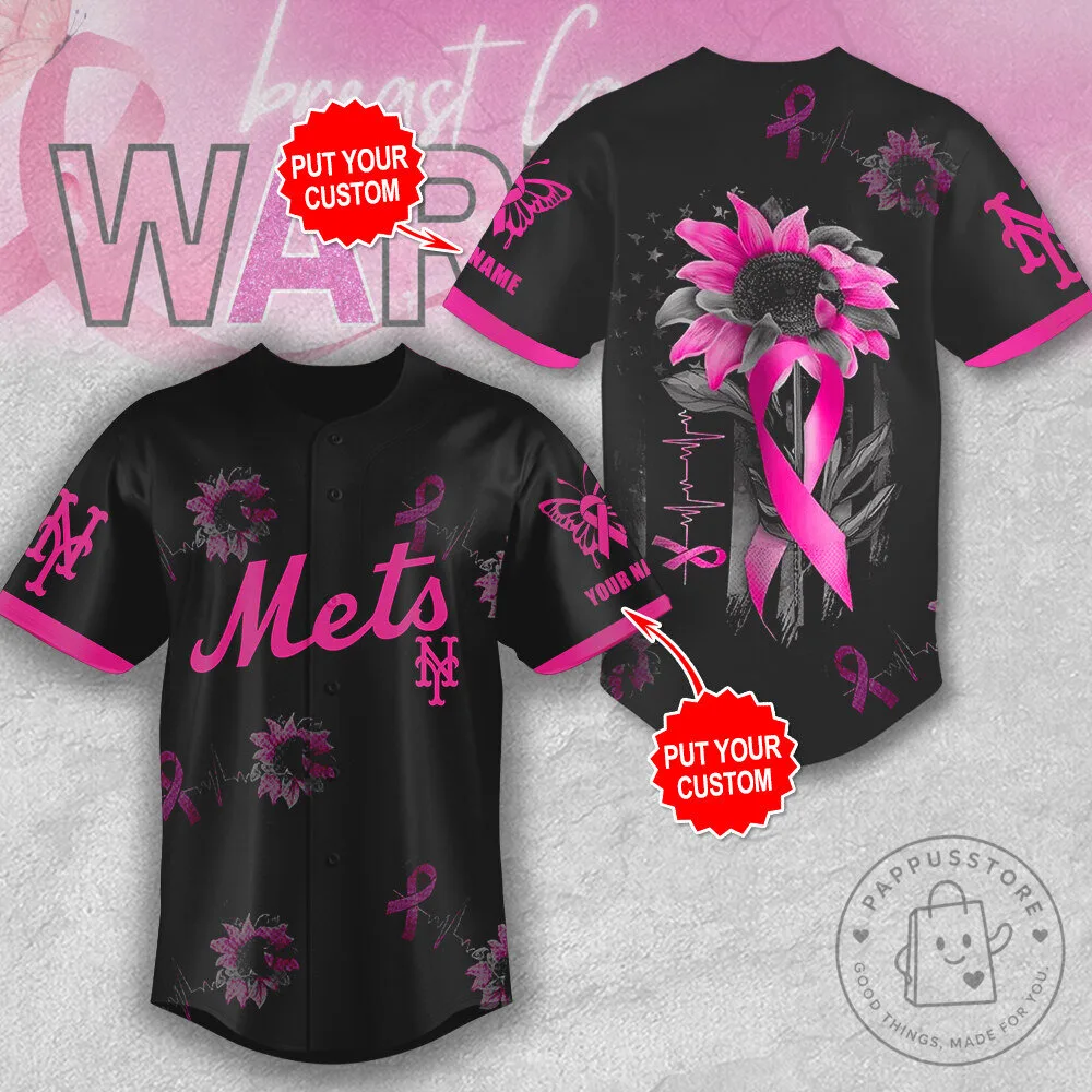 New York Mets Baseball Breast Cancer Awareness Pink Sunflower Baseball Jersey