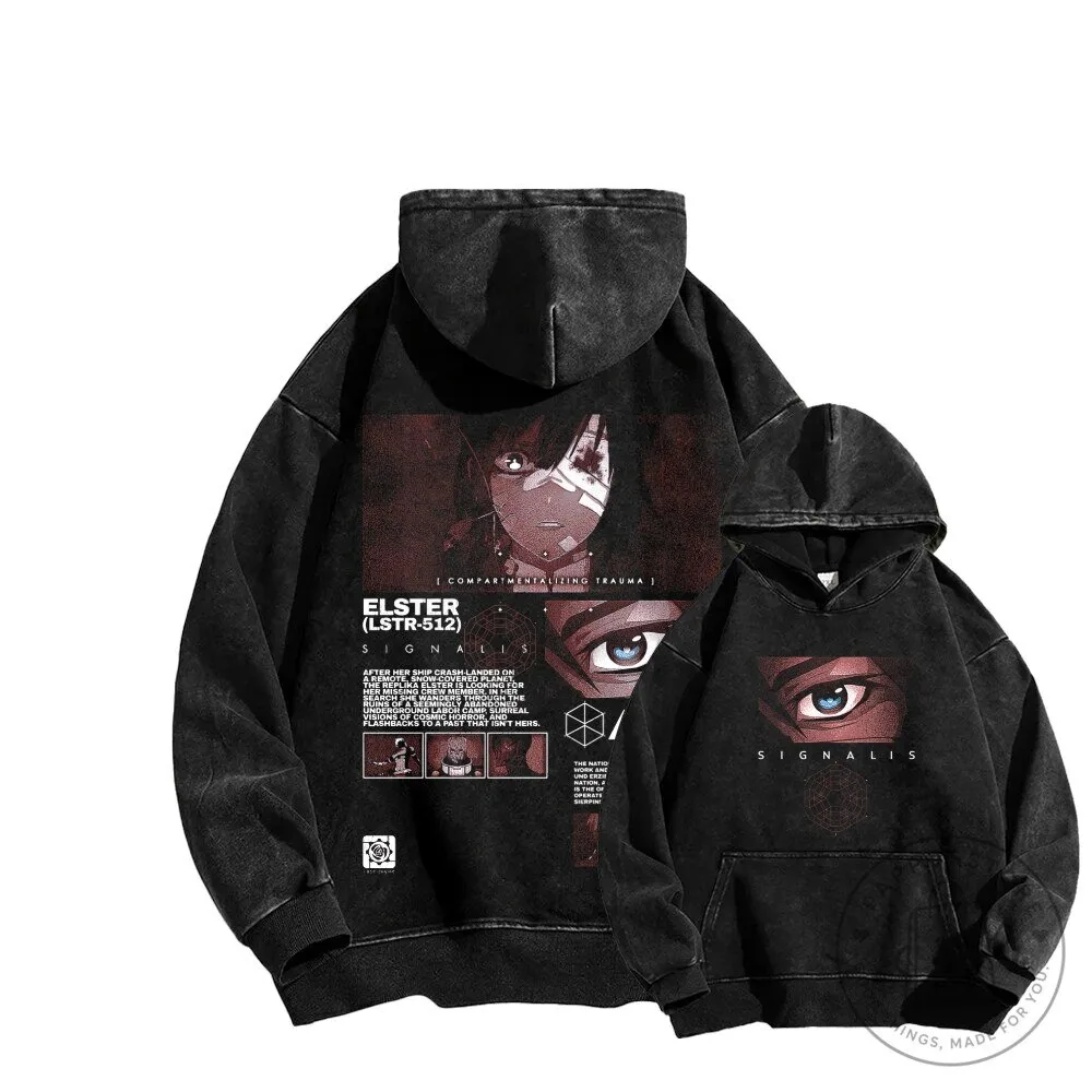 Signalis Elster LSTR-512 Anime Character Washed Graphic Hoodie