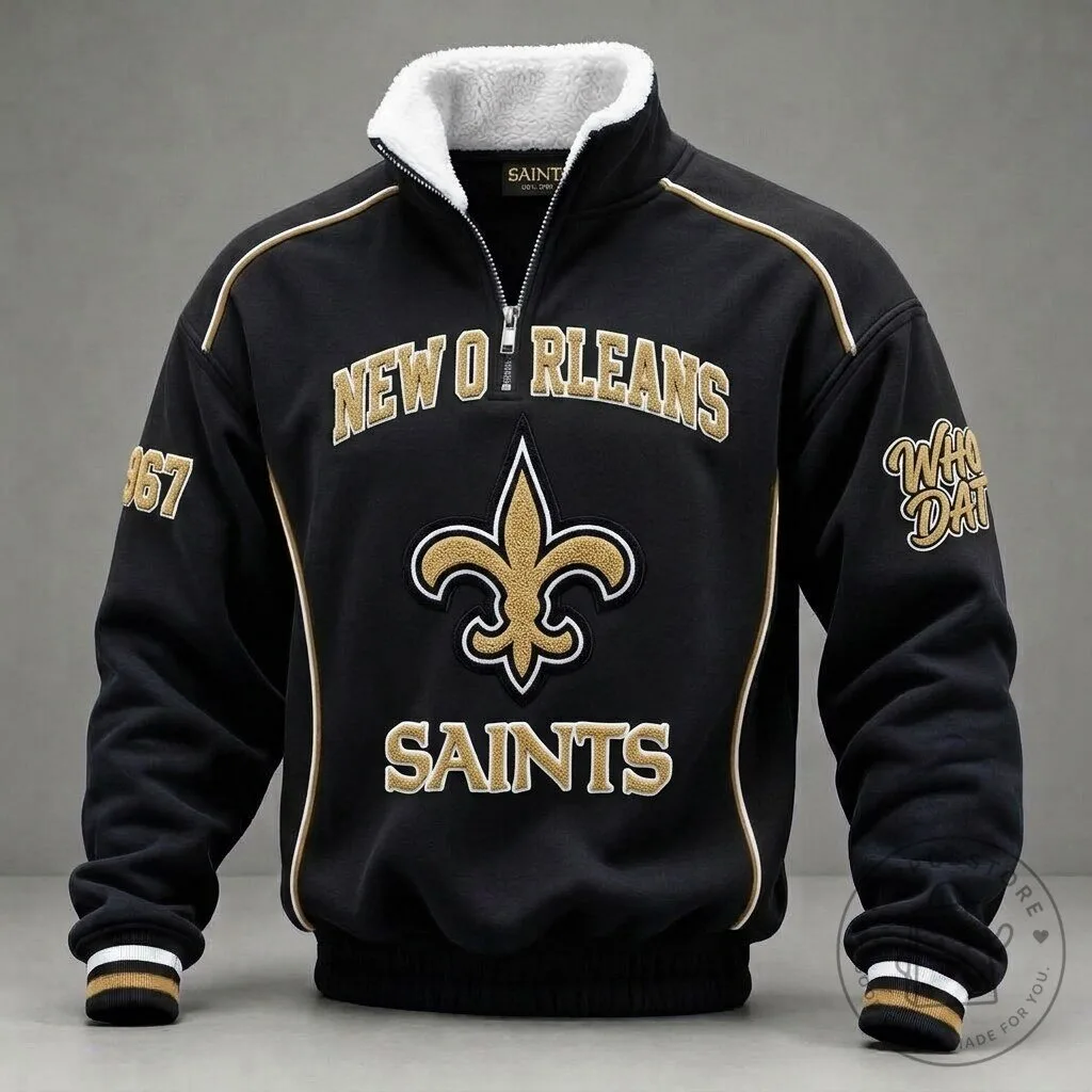 New Orleans Saints Quarter Zip Fleece Lined Black Pullover Sweatshirt