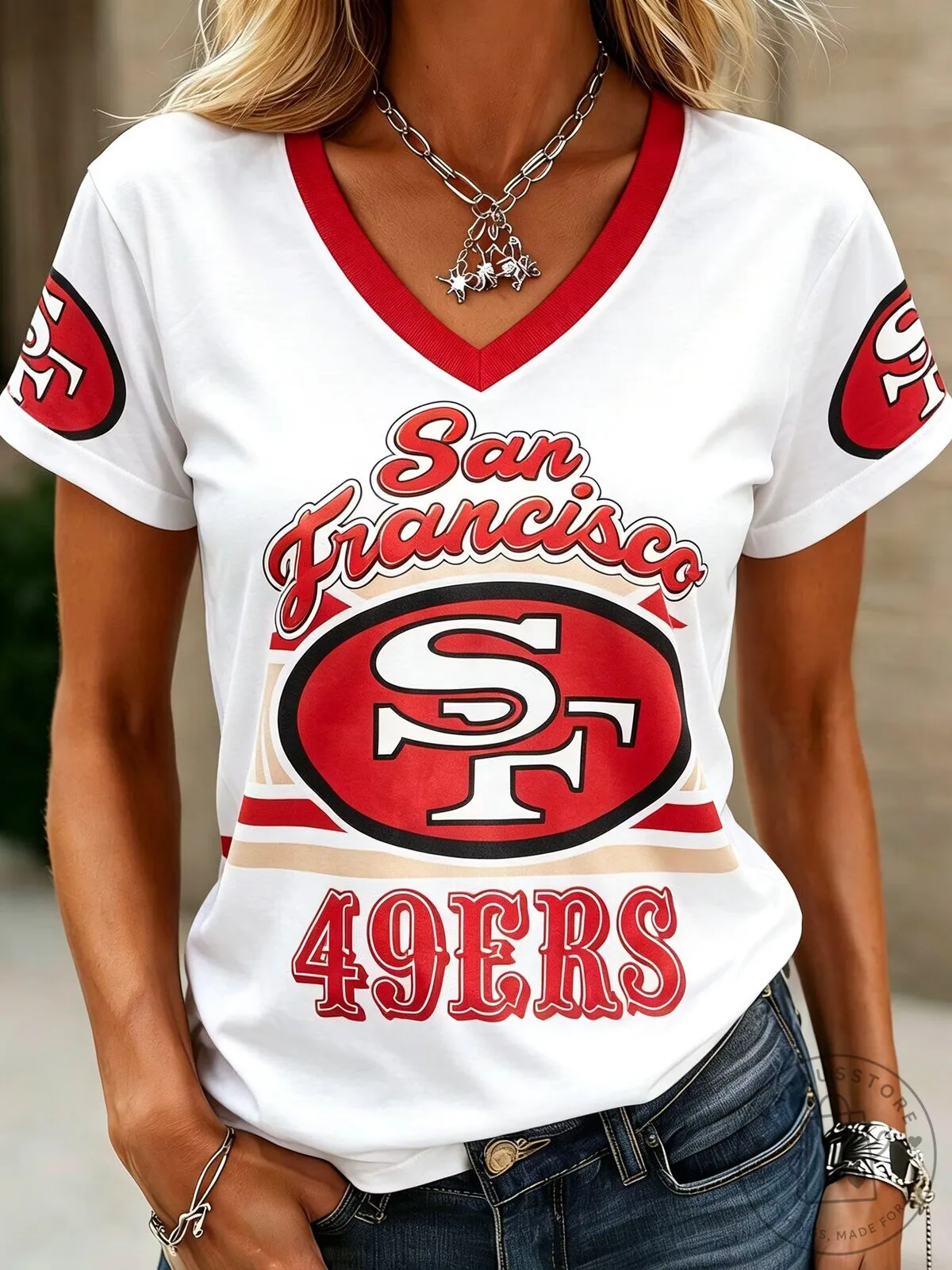 San Francisco 49ers NFL Fan Apparel V-Neck T-Shirt for Women