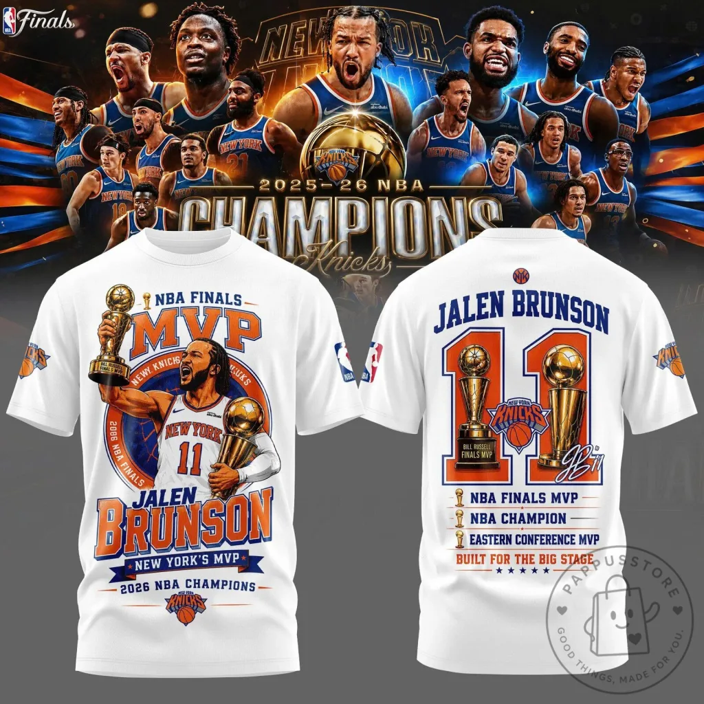 2026 NBA Finals MVP T-Shirt featuring Jalen Brunson of the New York Knicks 34 2026 NBA Finals MVP T-Shirt featuring Jalen Brunson of the New York Knicks