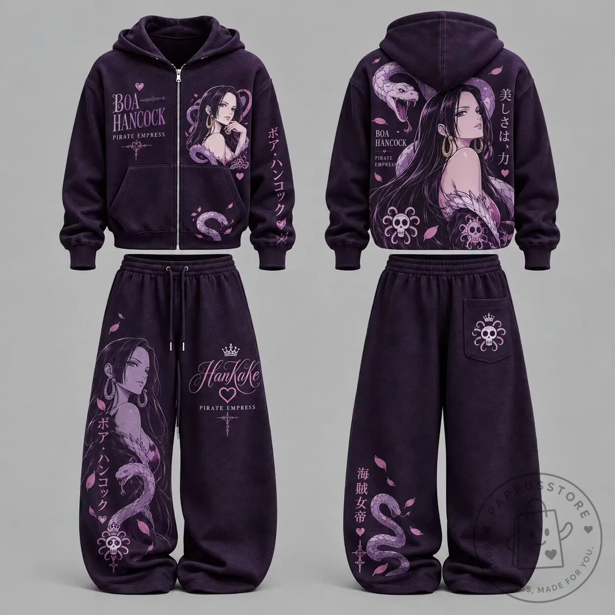 Boa Hancock Pirate Empress One Piece Anime Zip-Up Hoodie and Sweatpants Set