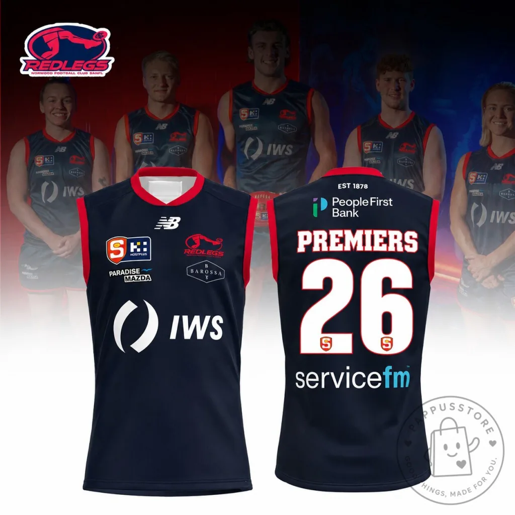Norwood Redlegs Football Club SANFL Premiers 2026 Black Sleeveless Jersey 24 Norwood Redlegs Football Club SANFL Premiers 2026 Black Sleeveless Jersey