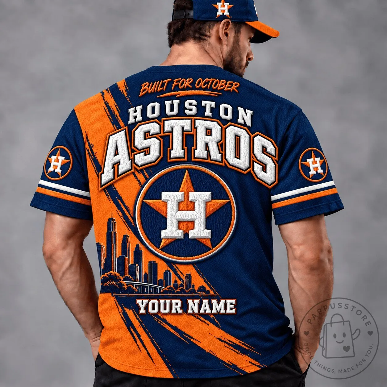Houston Astros MLB Baseball Team Personalized Name Blue Orange T-Shirt