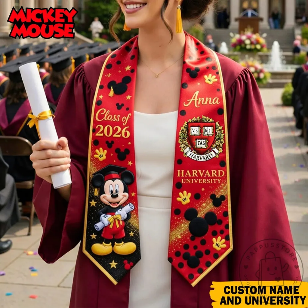 Mickey Mouse Harvard University Class of 2026 Personalized Graduation Stole Mickey Mouse Harvard University Class of 2026 Personalized Graduation Stole