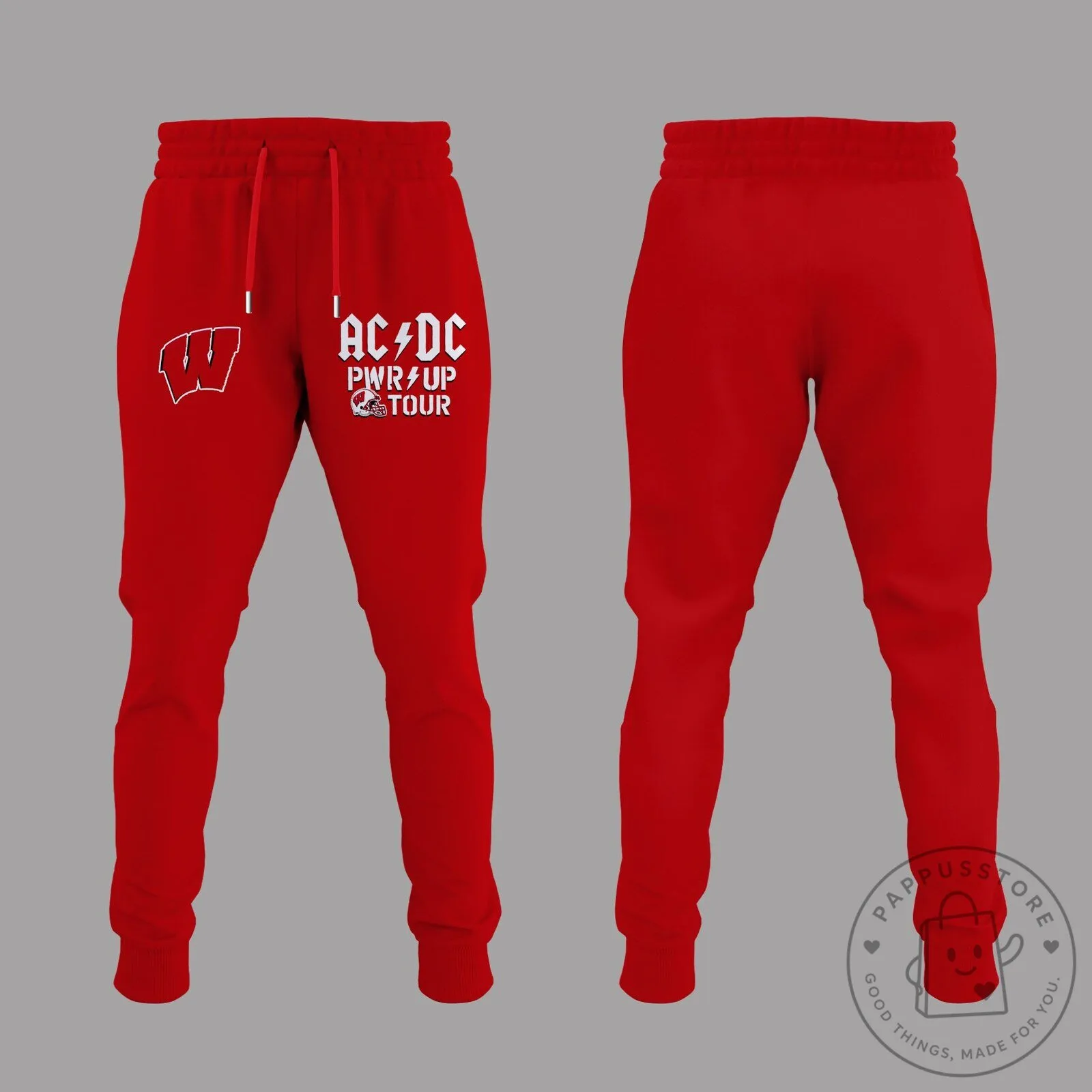 AC/DC Power Up Tour Wisconsin Badgers Football Red Drawstring Jogger Pants