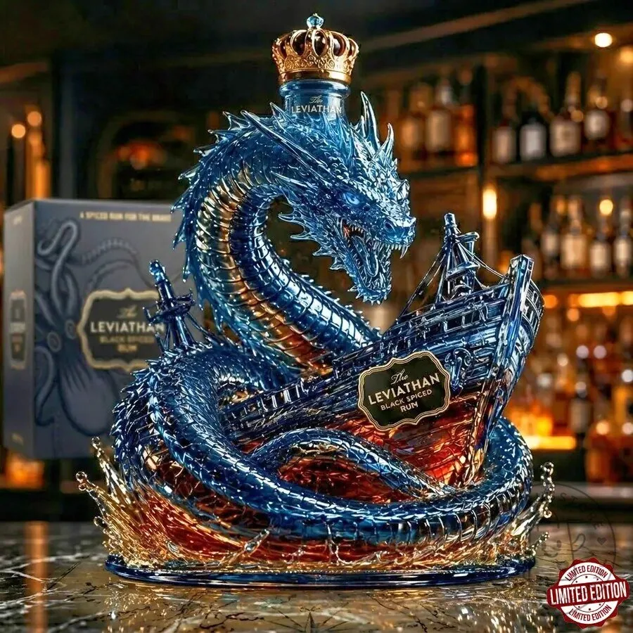 Leviathan Black Spiced Rum Edition Whiskey Bottle Decanter with Dragon Design