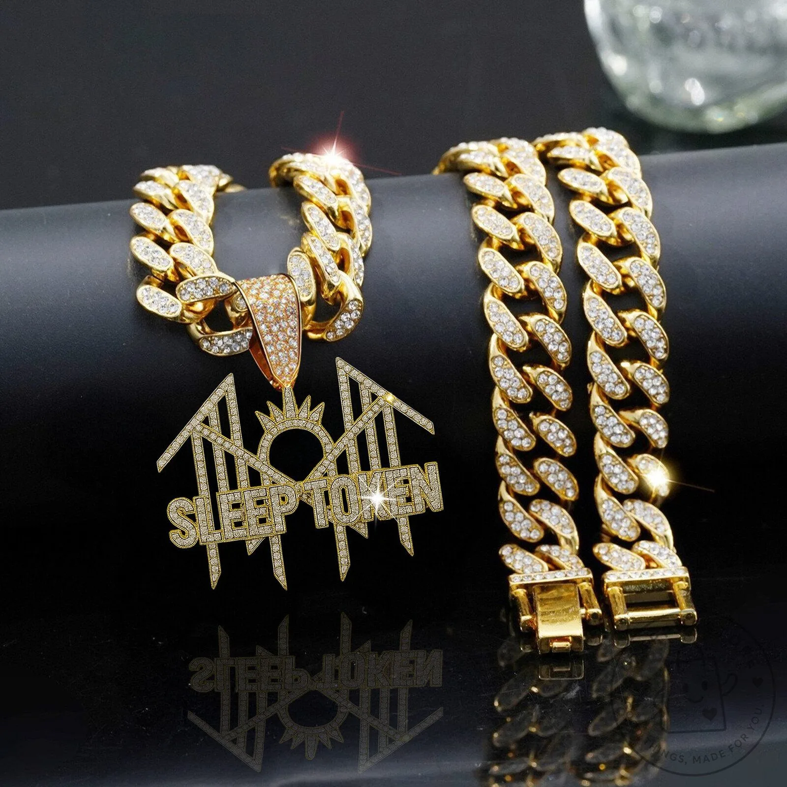 Sleep Token Bling Diamond Gold Chain Necklace with Pendant