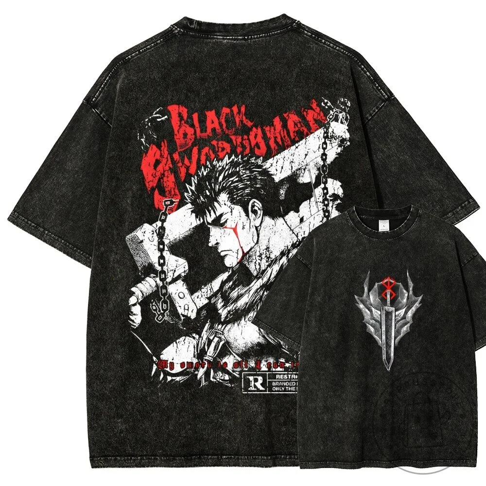 Berserk Guts Black Swordsman Anime Manga Washed T-Shirt