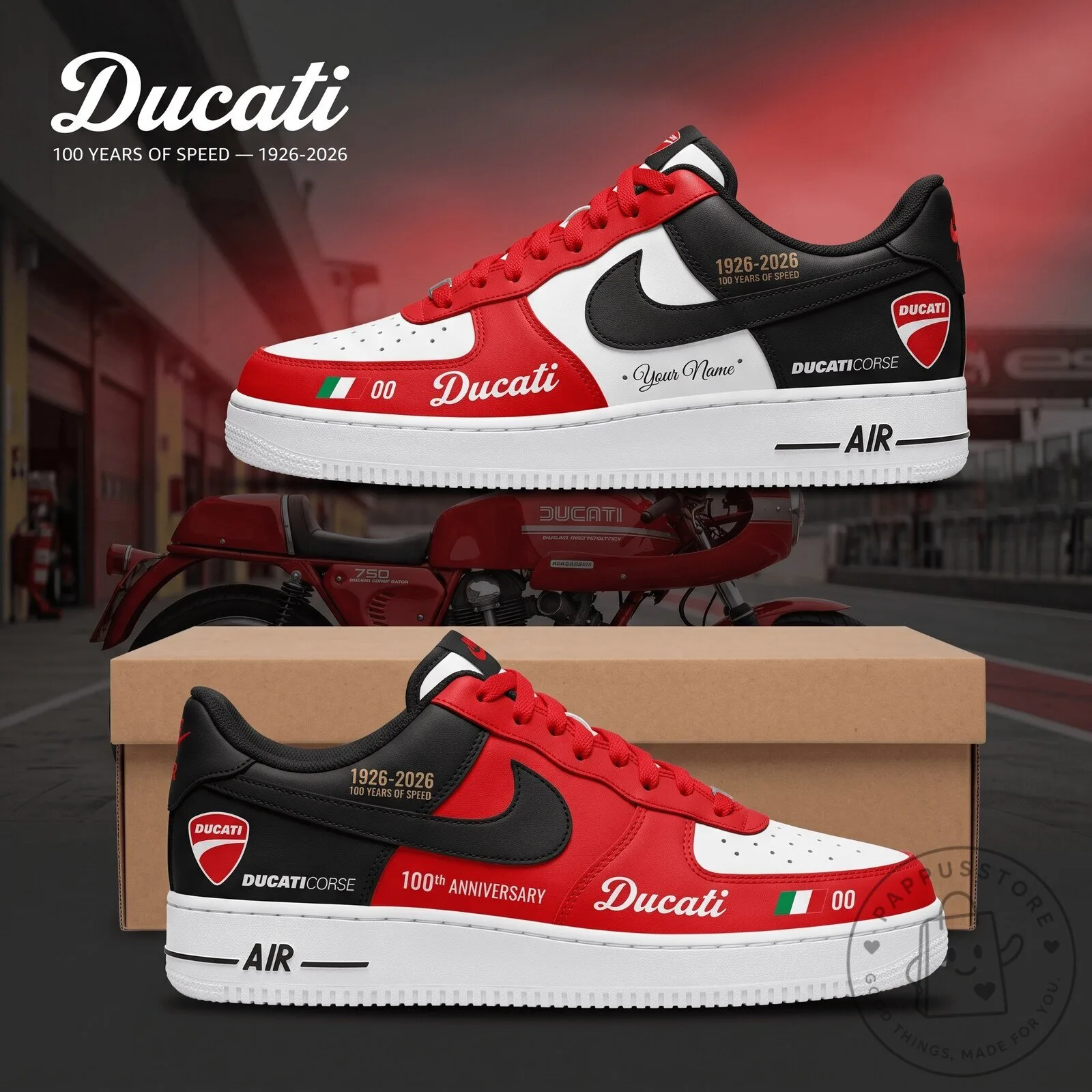 Ducati 100th Anniversary Motorcycle Racing Fan Personalized Shoes