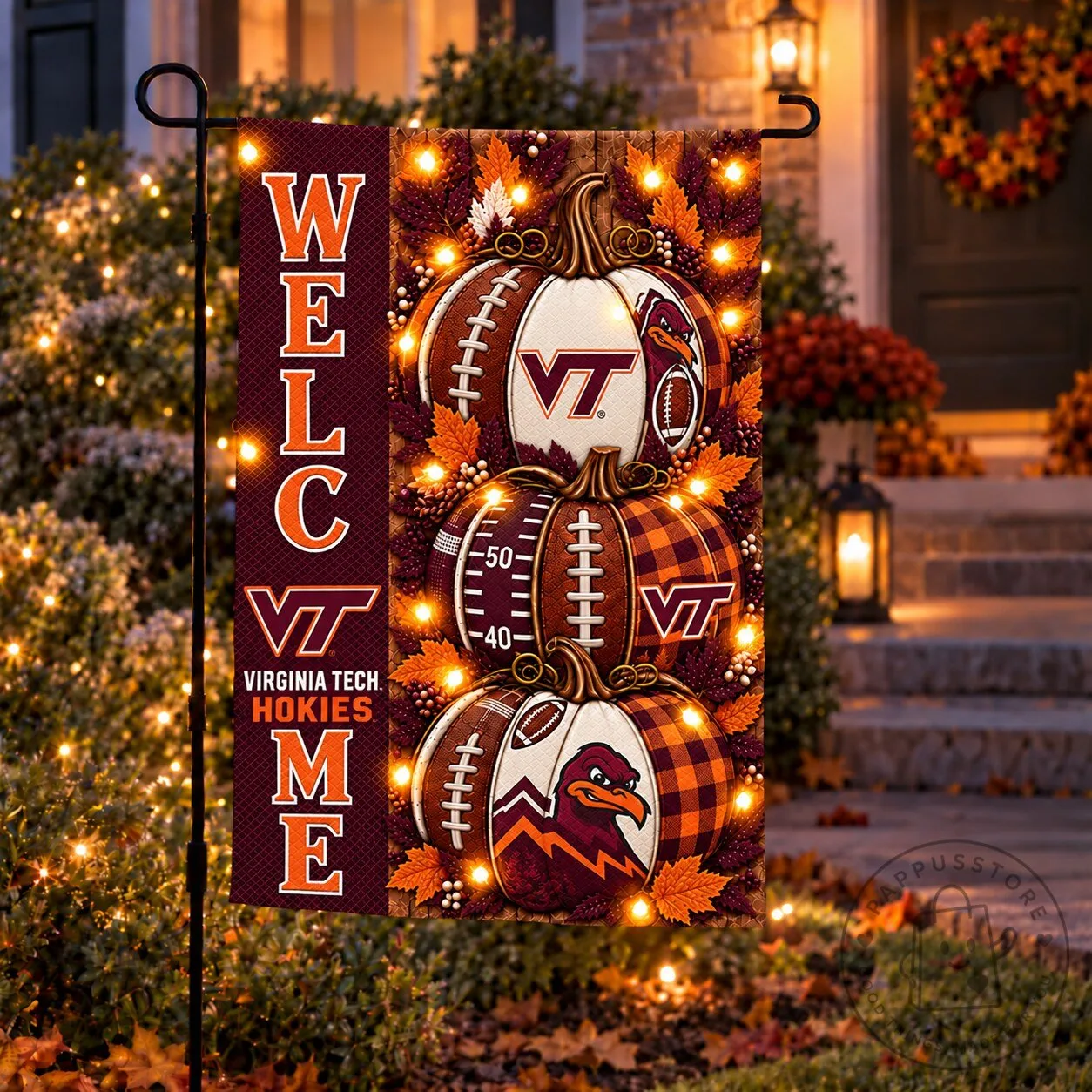 Virginia Tech Hokies Football Welcome Autumn Pumpkins Garden Flag
