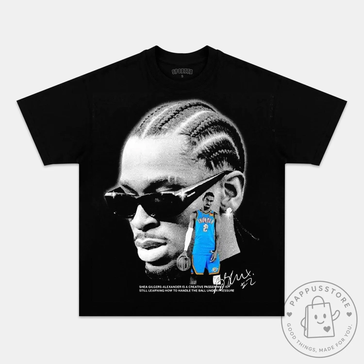Shai Gilgeous-Alexander Creative Passer Black and White Portrait T-Shirt