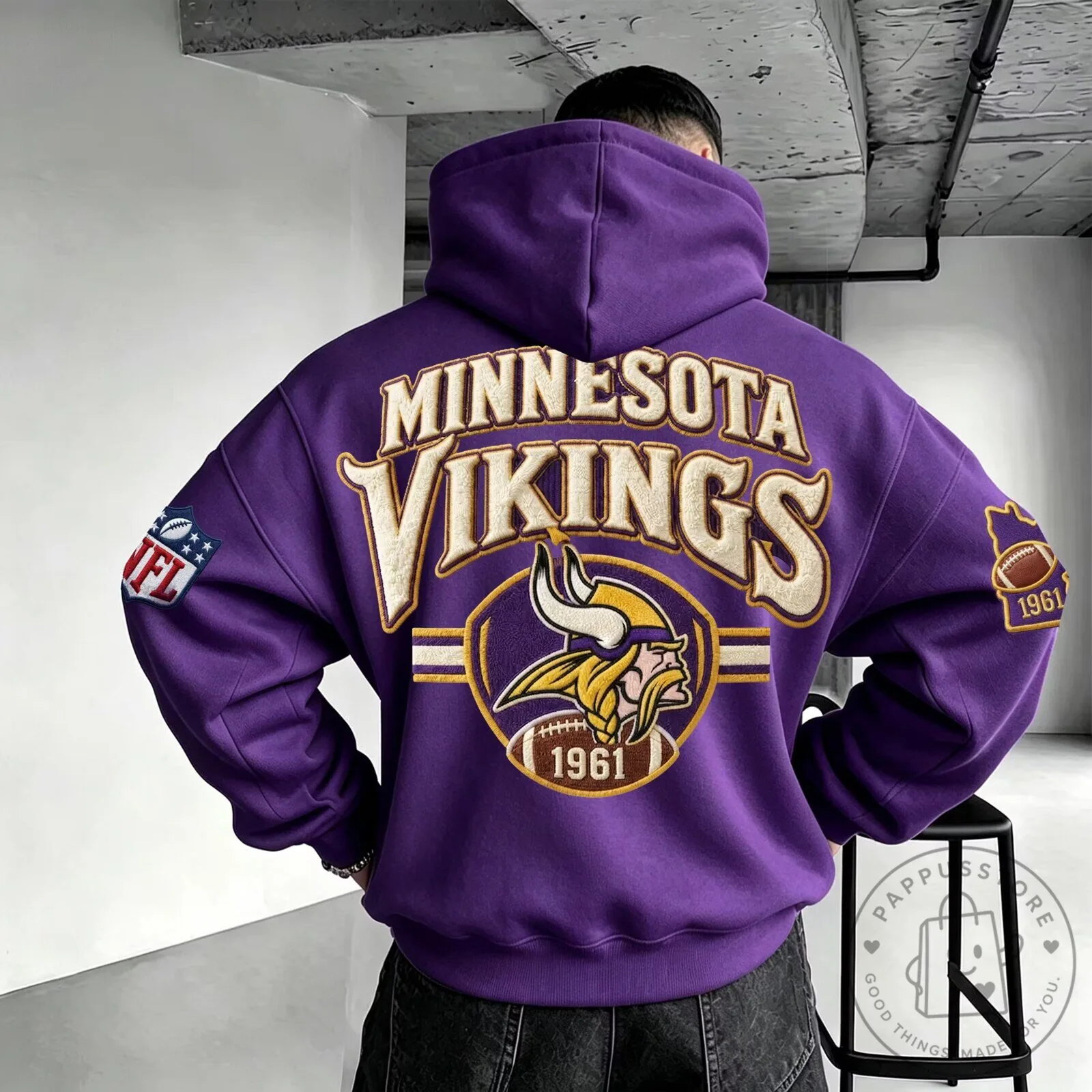 Minnesota Vikings National Football League Purple Embroidered Hoodie