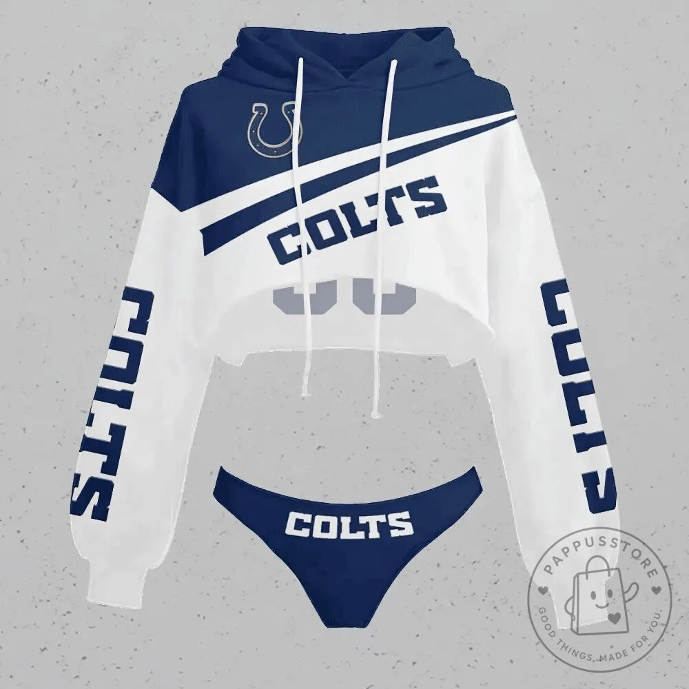 Women's Cropped Hoodie and Panty Set featuring Indianapolis Colts Design