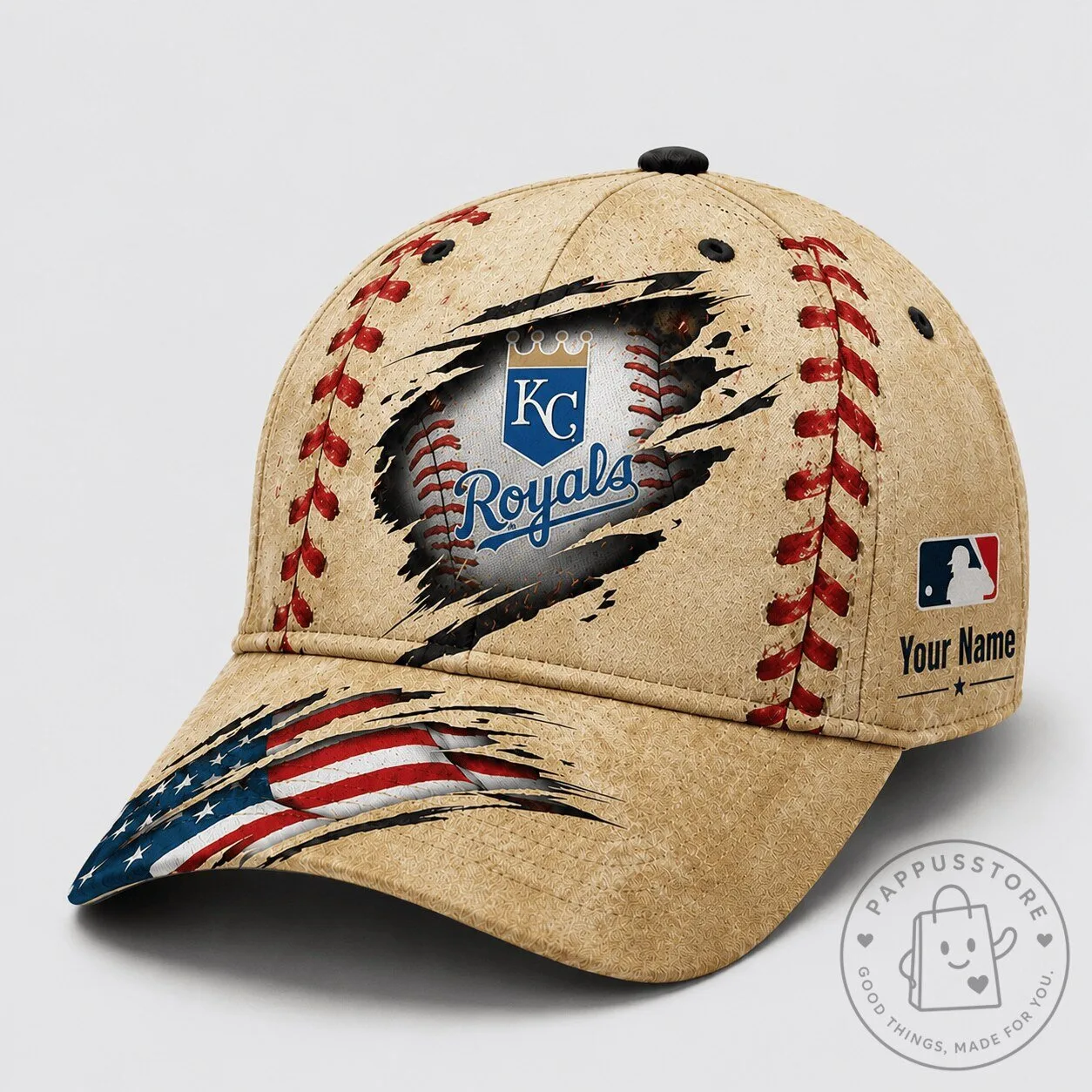 Kansas City Royals Baseball Team Logo Distressed American Flag Cap Hat