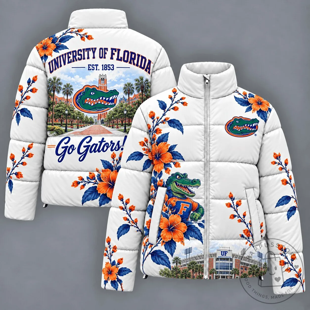 University of Florida Gators Football Mascot Floral Puffer Jacket