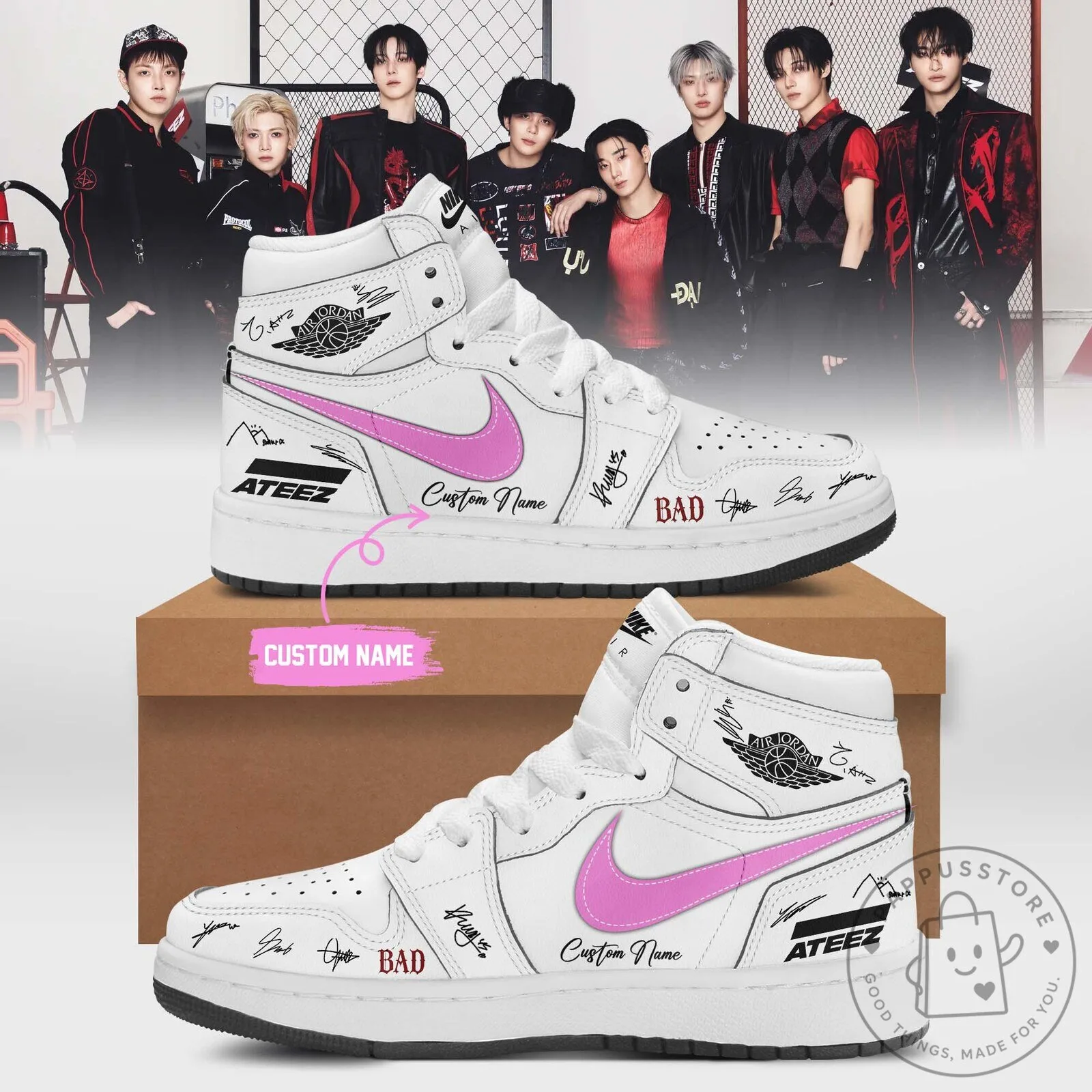 ATEEZ The World Ep Fin Will Custom Name White High Top Sneakers