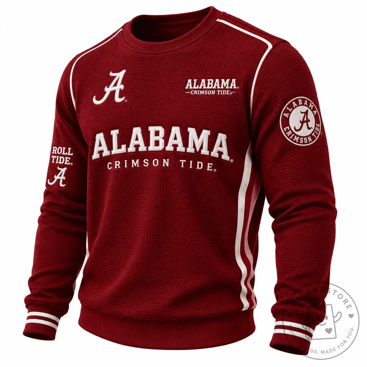 Alabama Crimson Tide Football Team Spirit Waffle Knit Crewneck Sweatshirt