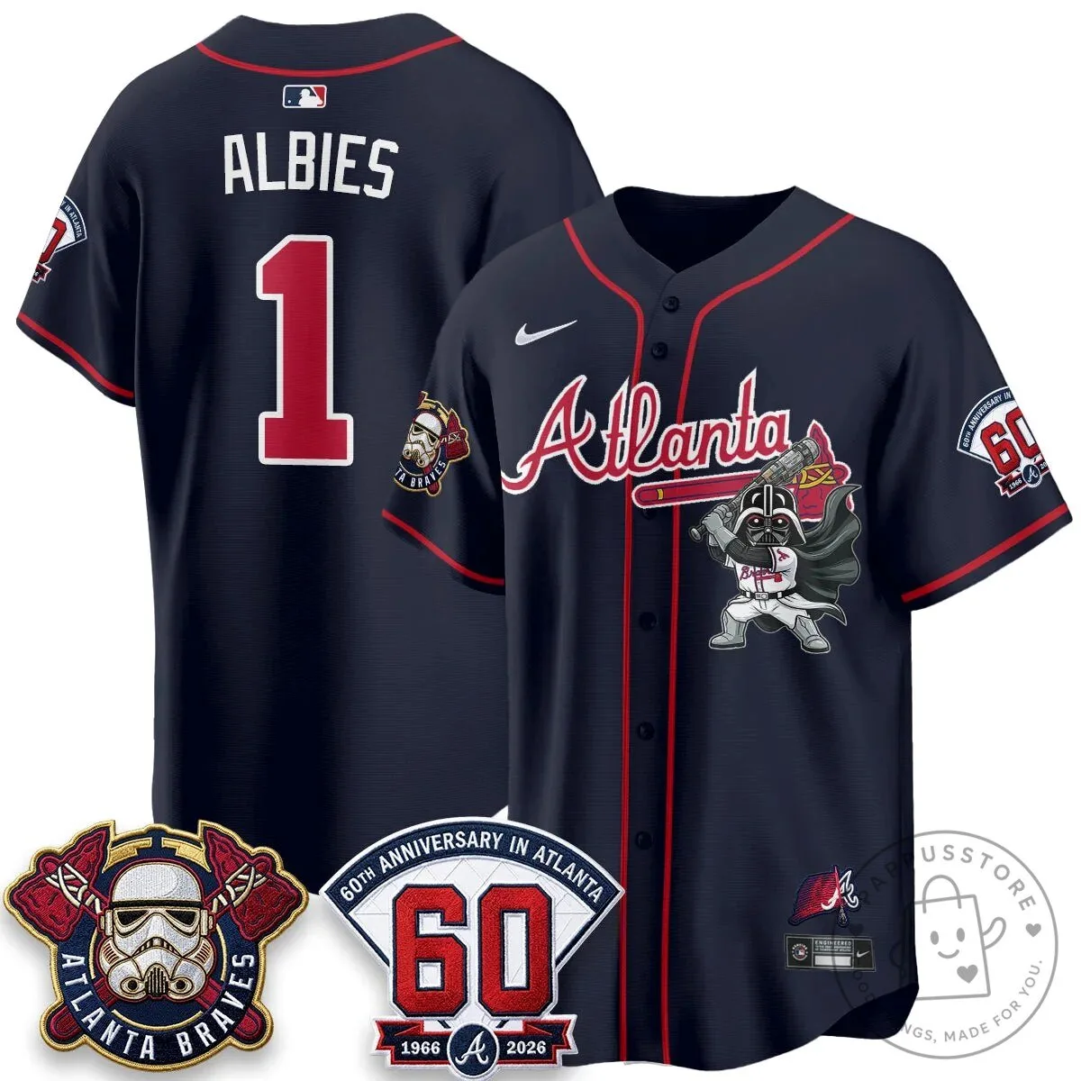 Atlanta Braves Ozzie Albies Star Wars Darth Vader Baseball Jersey