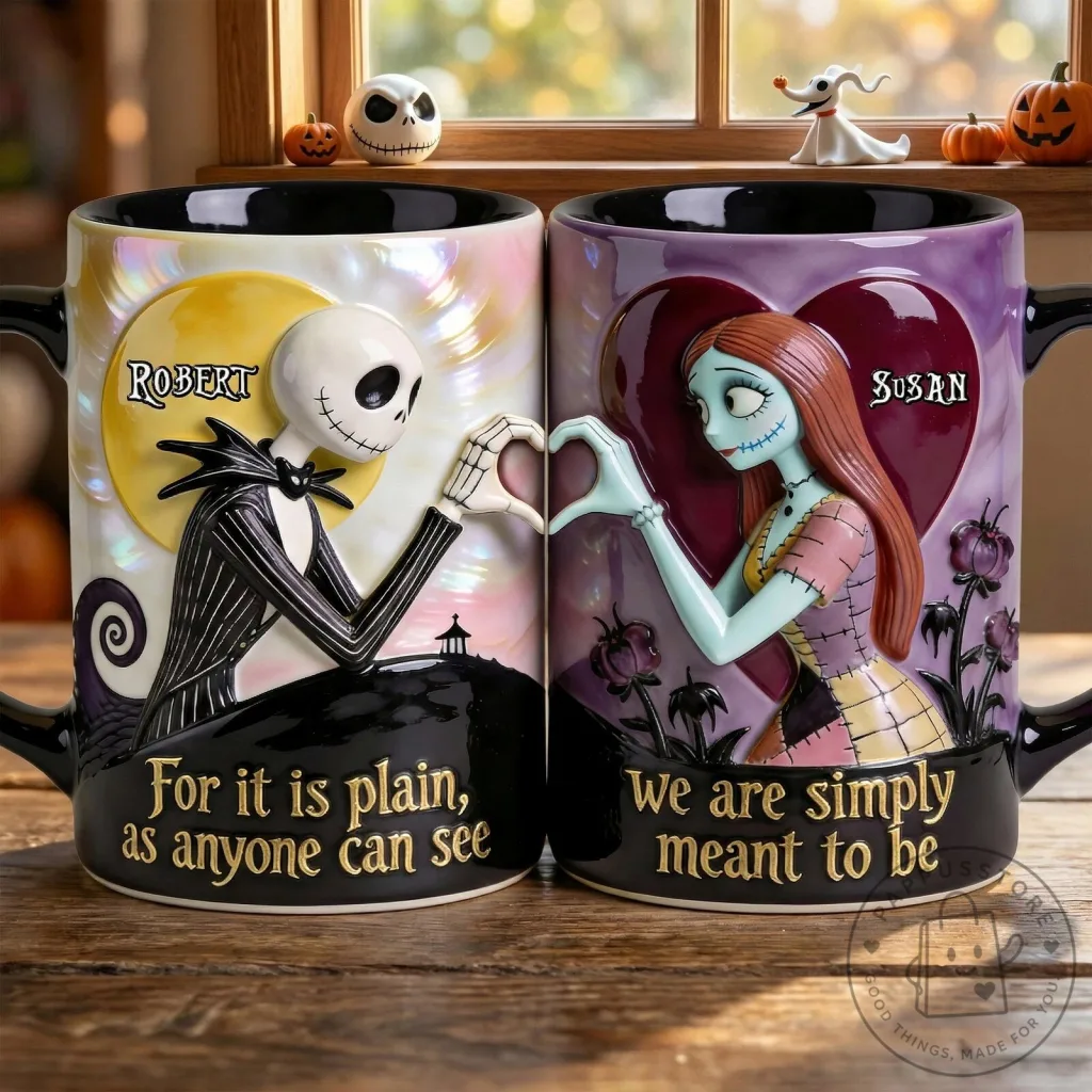 Nightmare Before Christmas Jack and Sally Meant To Be Couple Mugs
