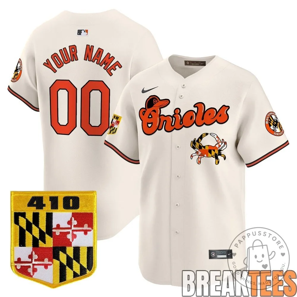 Baltimore Orioles Custom Baseball Jersey with Chesapeake Crab and Maryland Flag Patch