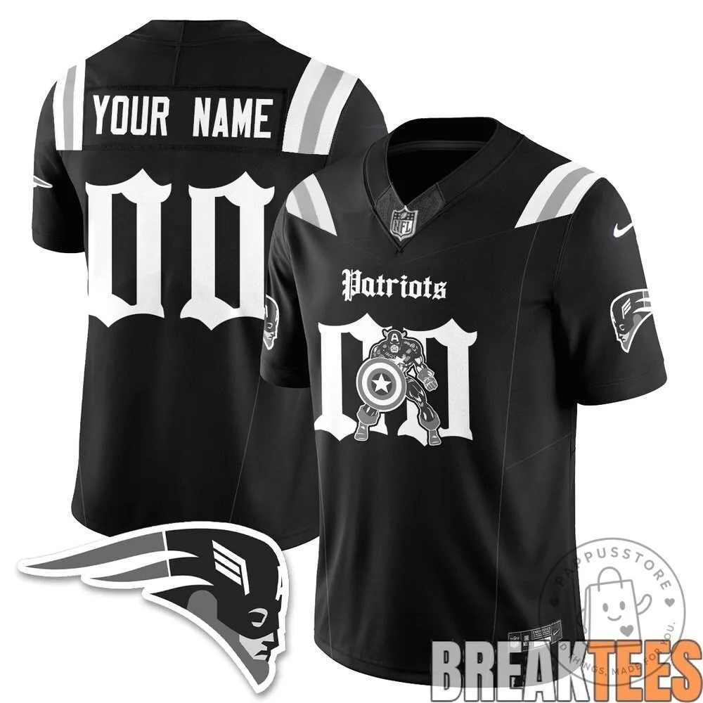 New England Patriots Captain America Vibranium Shield Edition Black Football Jersey 11 New England Patriots Captain America Vibranium Shield Edition Black Football Jersey