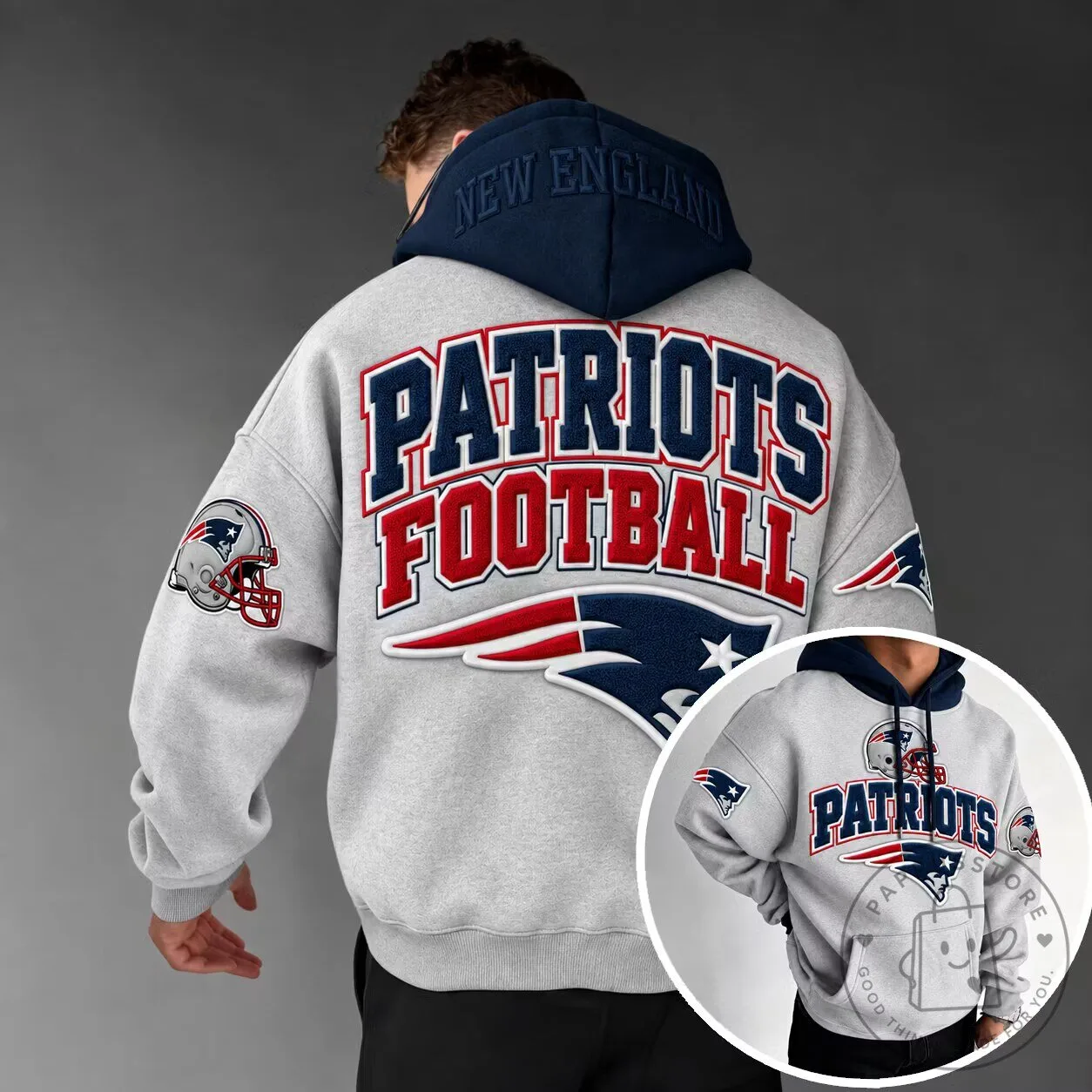 New England Patriots Football Team Logo Gray Hoodie