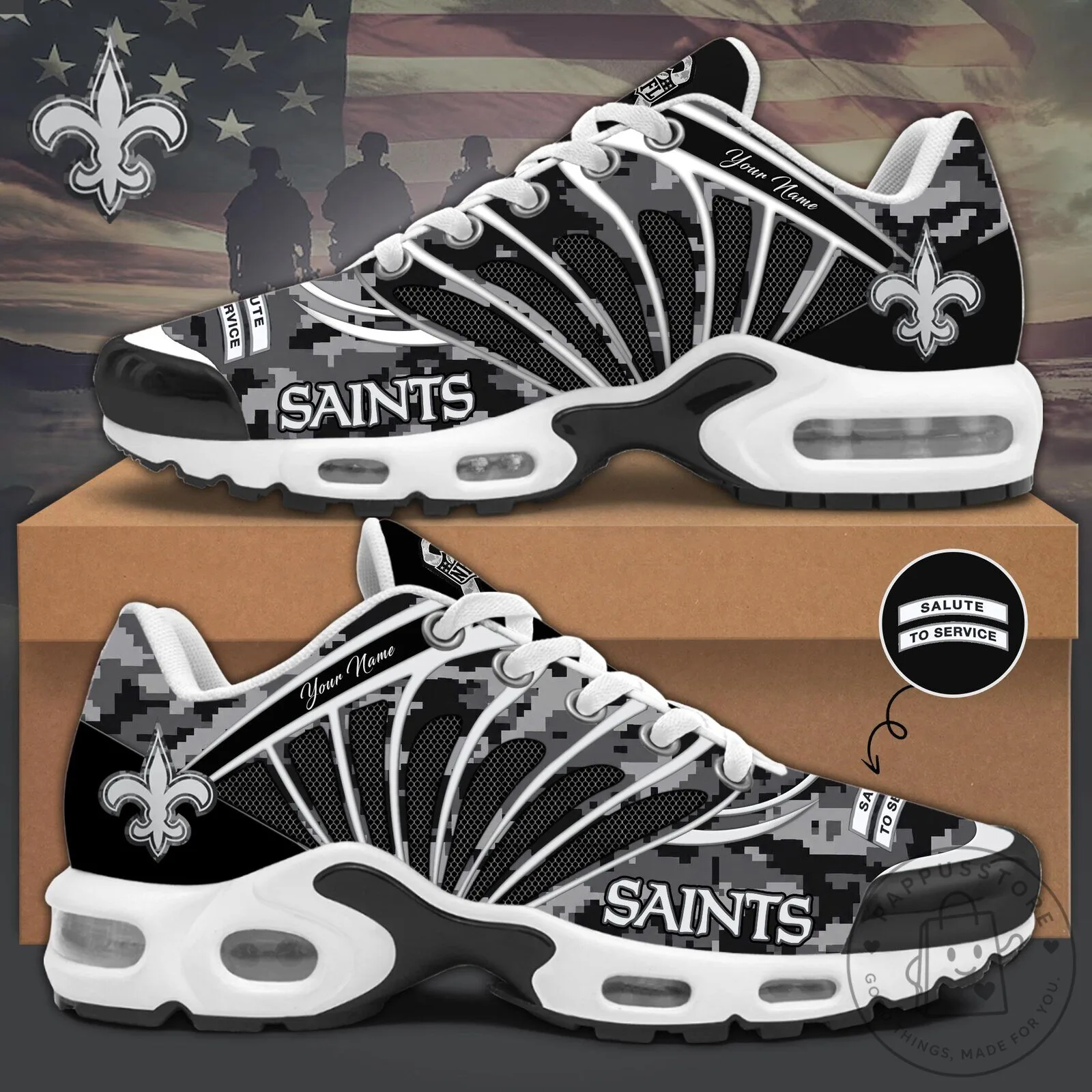 New Orleans Saints Salute To Service Custom Name Sneakers