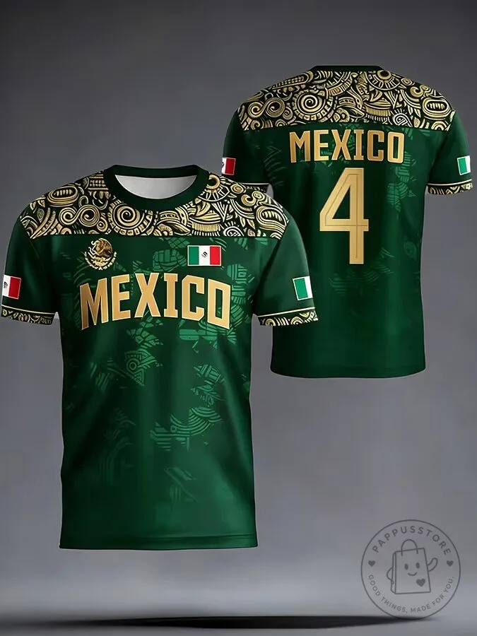 Mexico Soccer Team Green Gold Patterned Fan Jersey