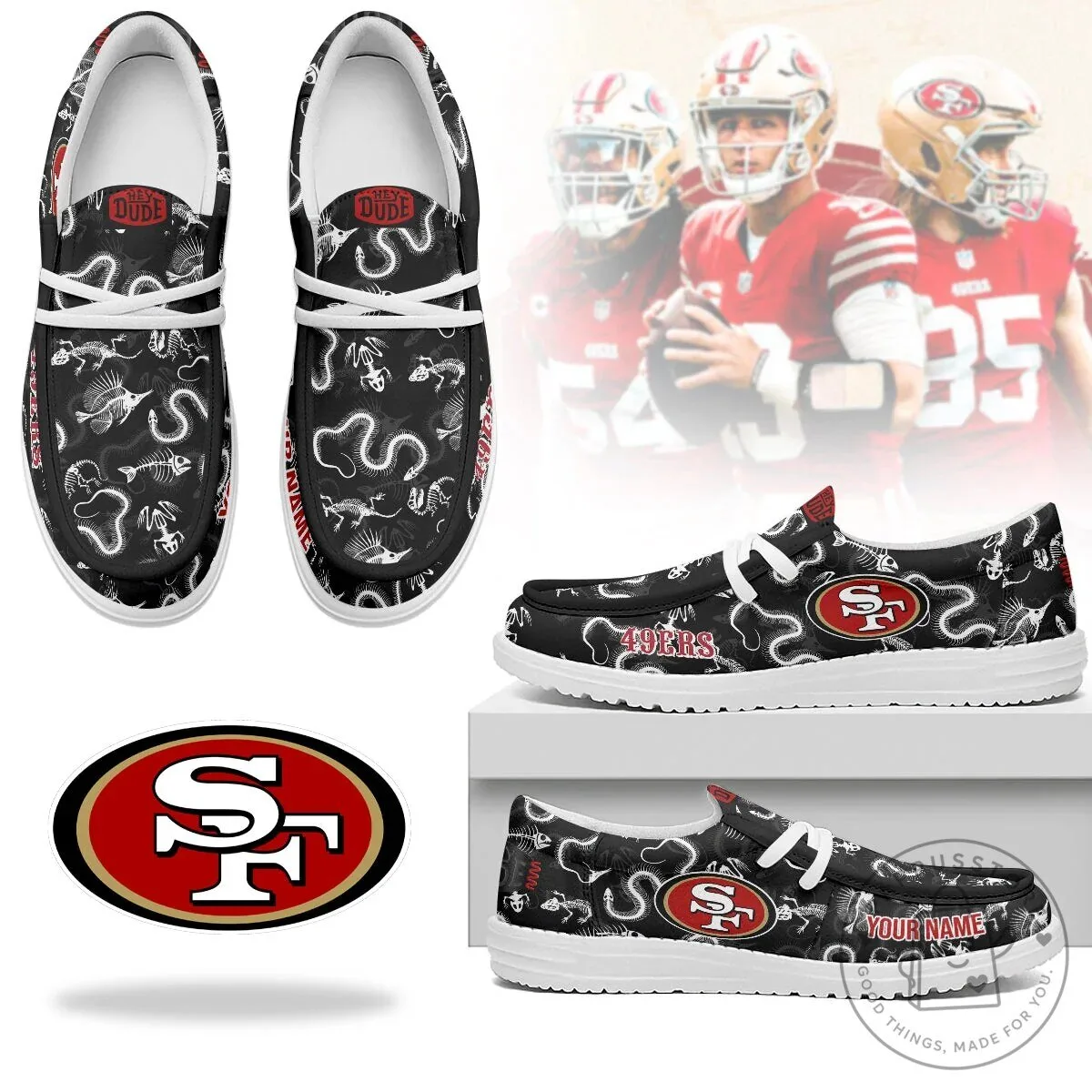 San Francisco 49ers Halloween Skeleton Pattern Hey Dude Shoes 11 San Francisco 49ers Halloween Skeleton Pattern Hey Dude Shoes