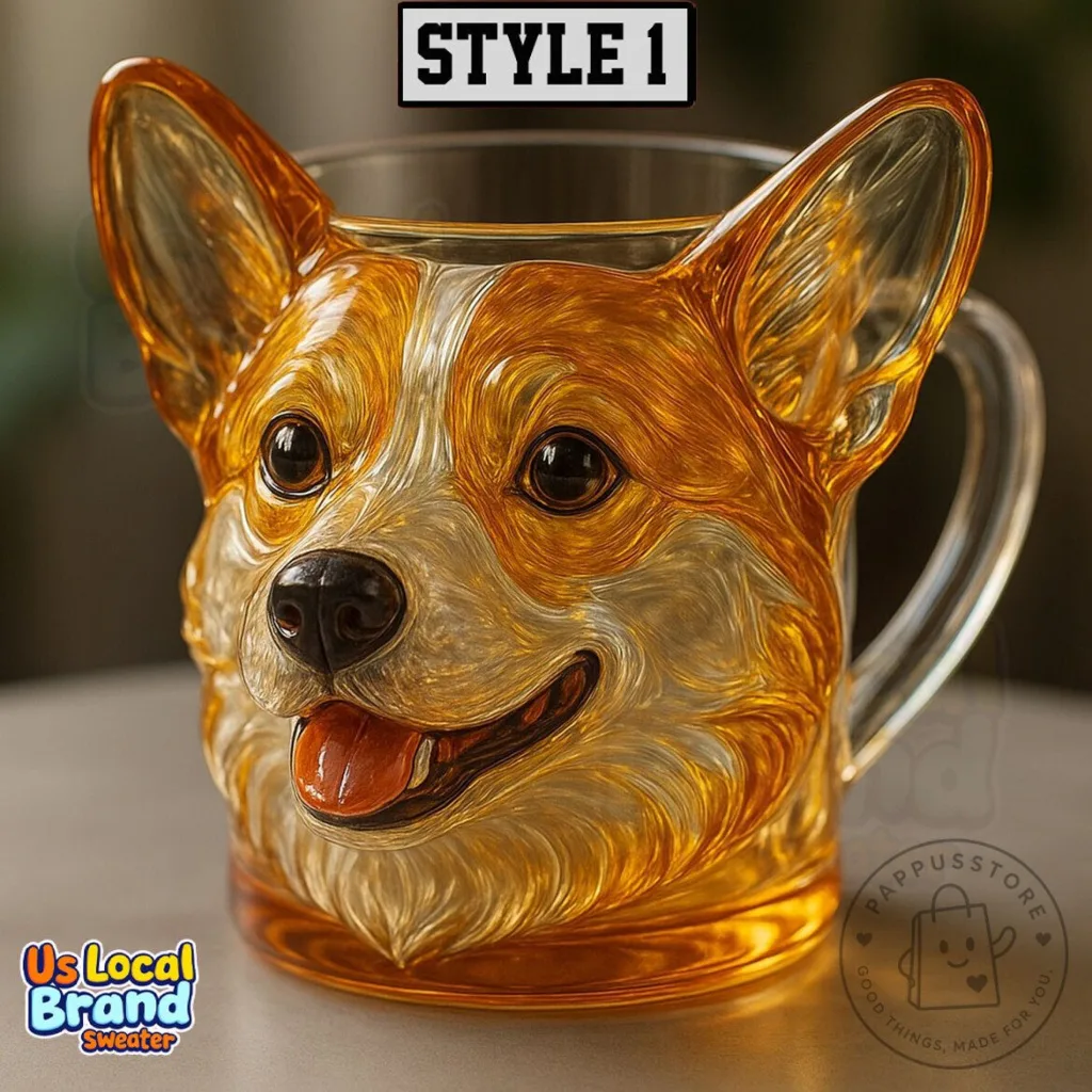 Corgi Dog Head Shaped Glass Coffee Mug