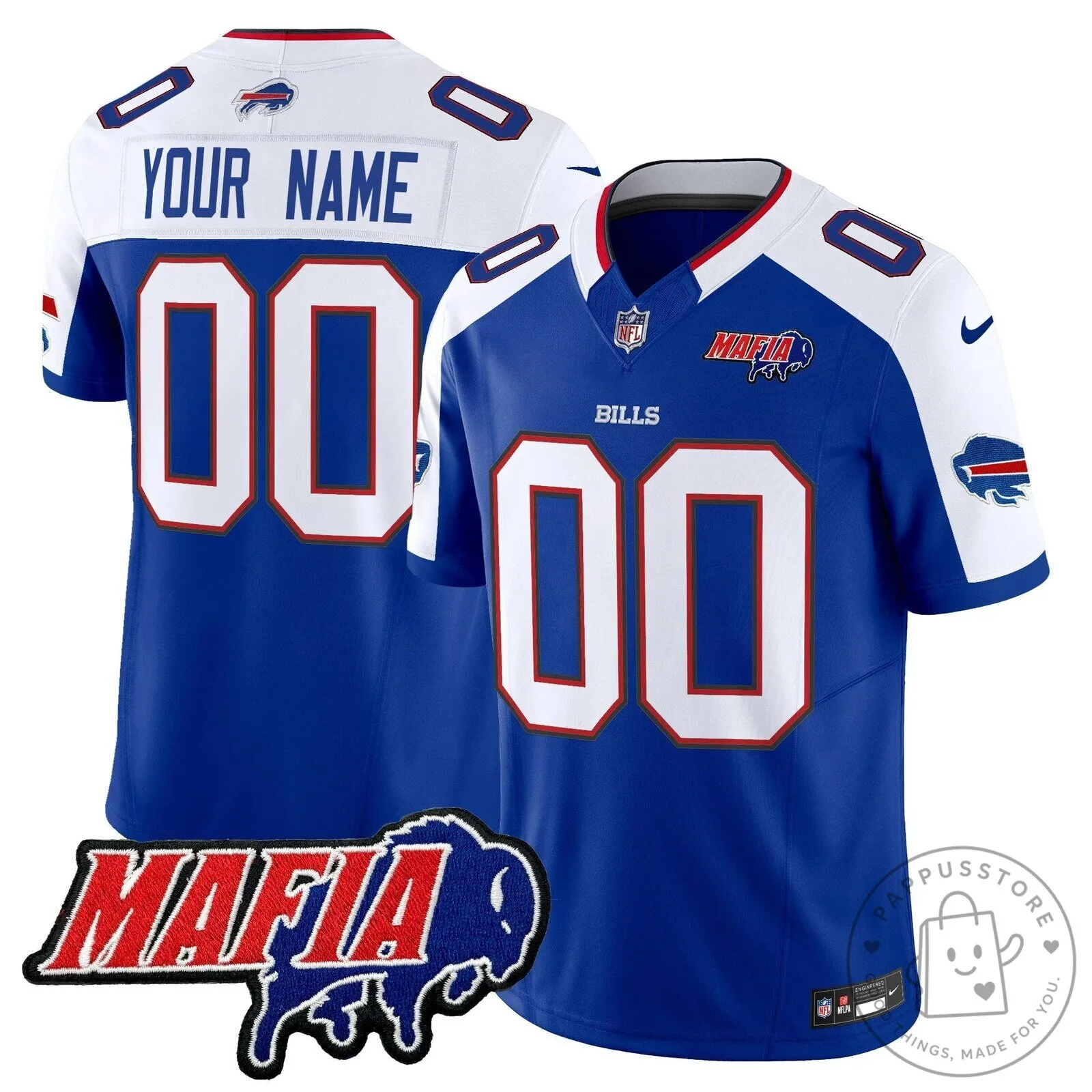 Custom Football Jersey in Royal Blue for Buffalo Bills Mafia 14 Custom Football Jersey in Royal Blue for Buffalo Bills Mafia