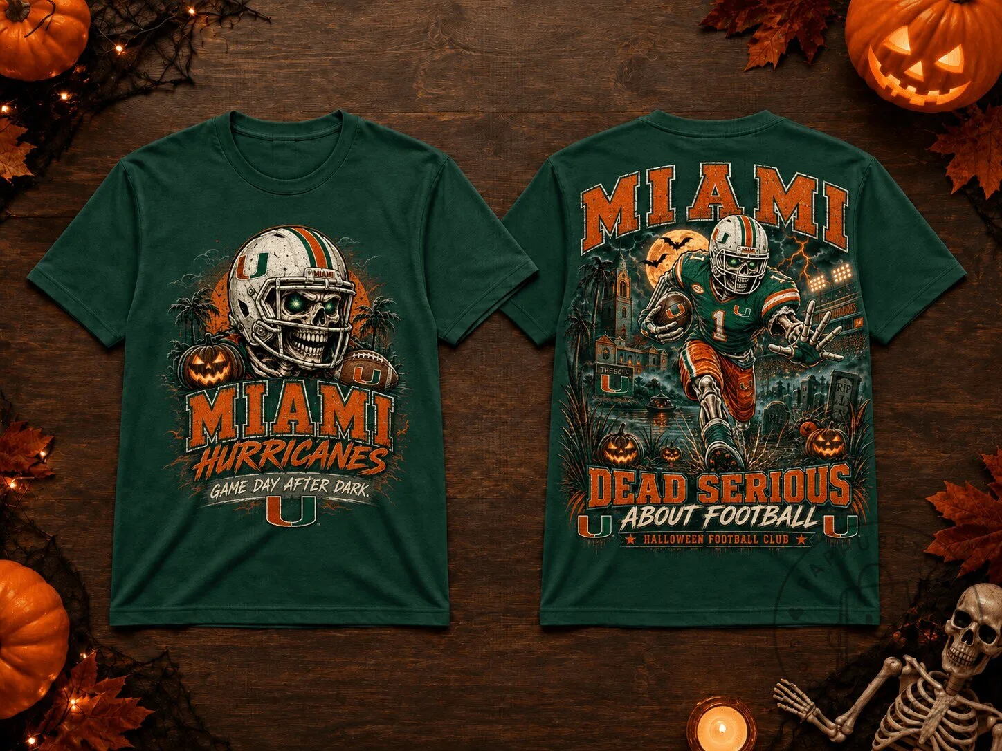 Miami Hurricanes Football Halloween Game Day After Dark T-Shirt