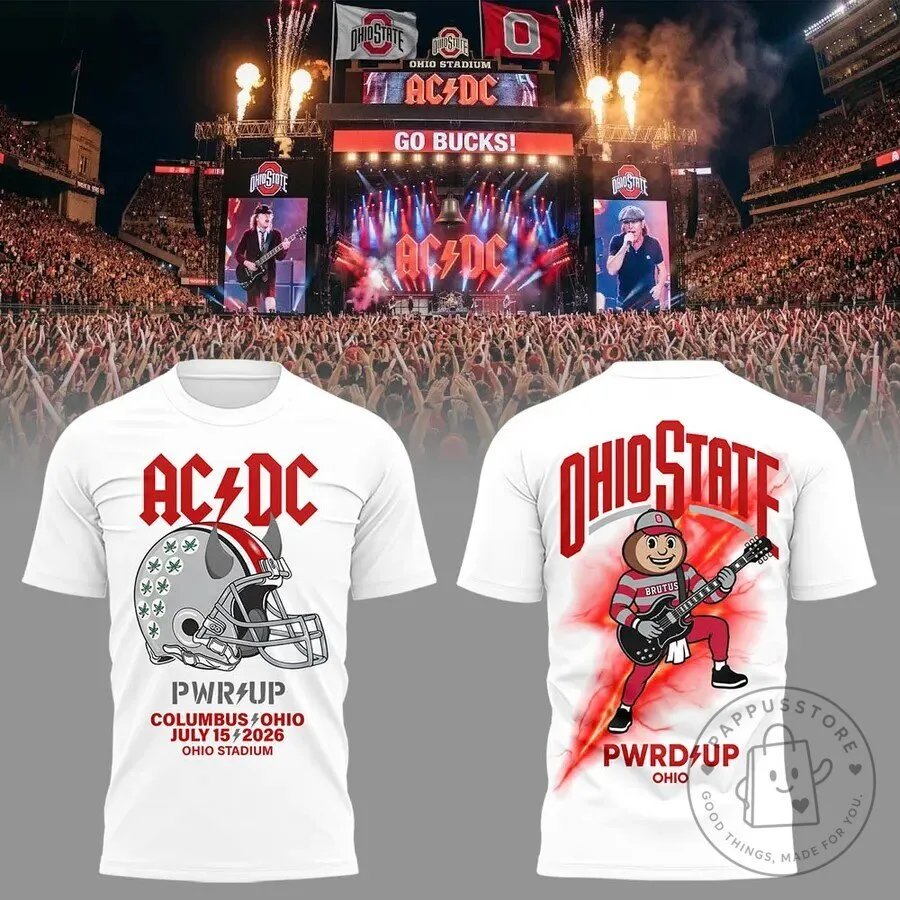 2026 White T-Shirt for Ohio State Football - AC/DC Power Up Tour